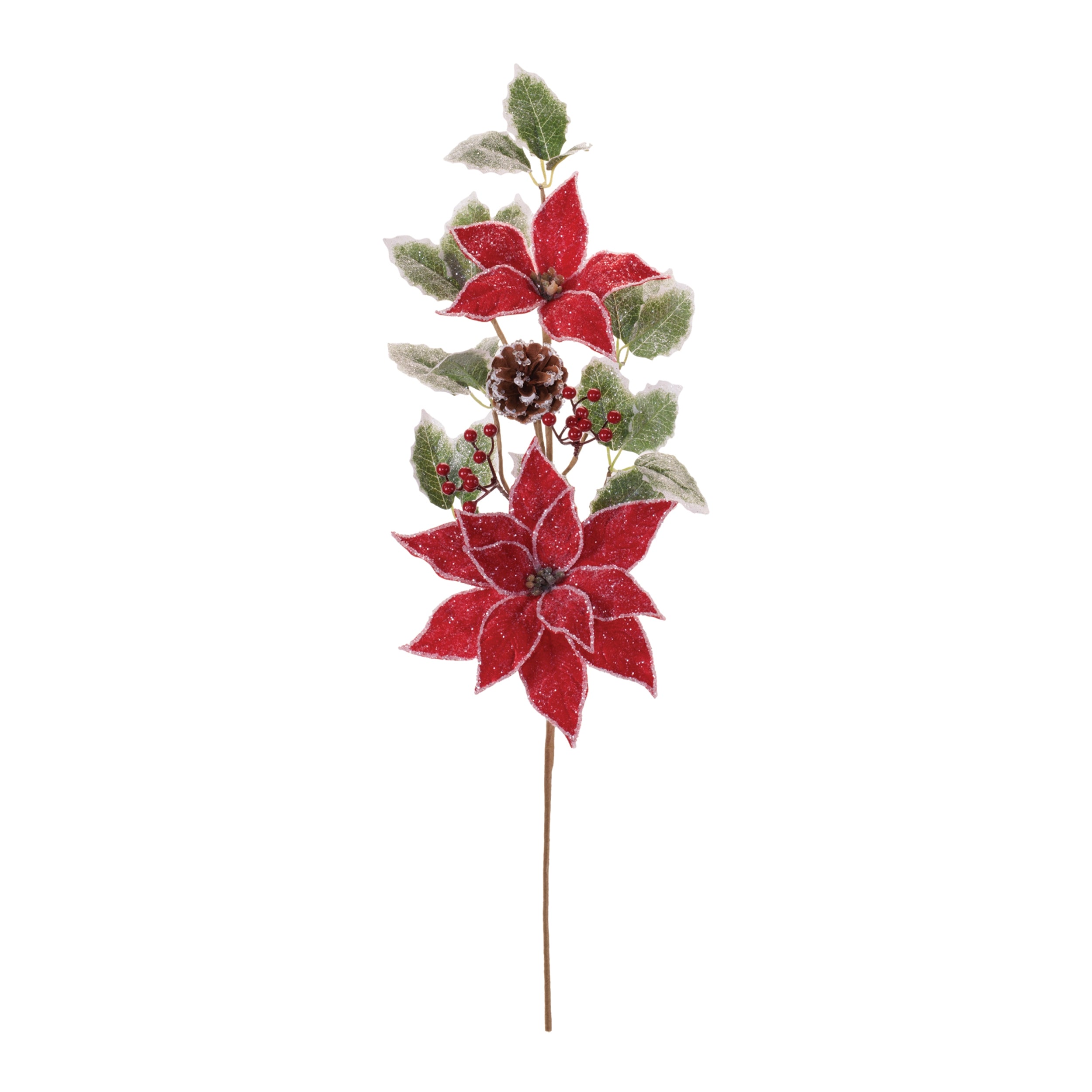 Poinsettia Floral and Holly Spray, Set of 2