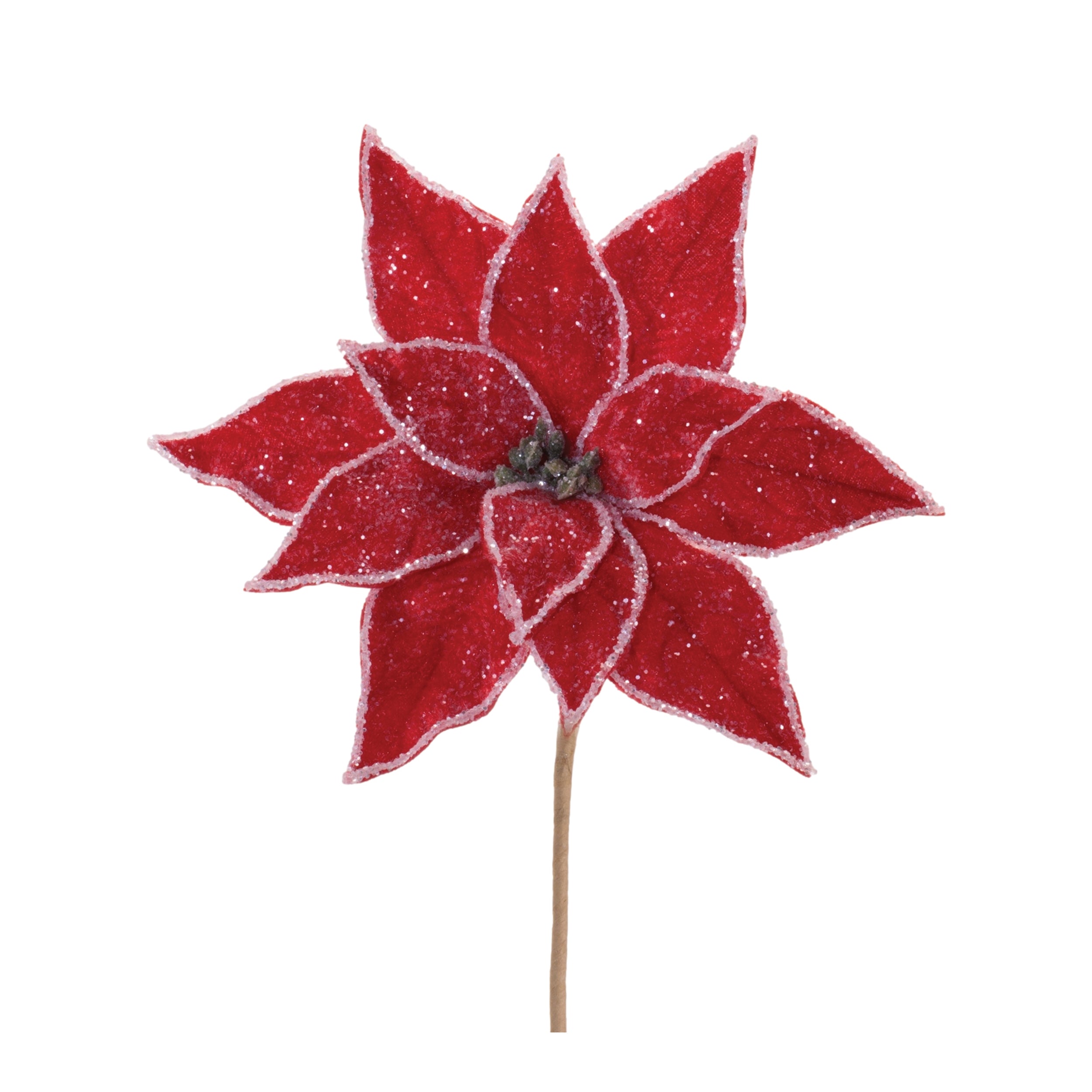 Glittered Poinsettia Flower Stem in Red 22.75"L, Set of 2