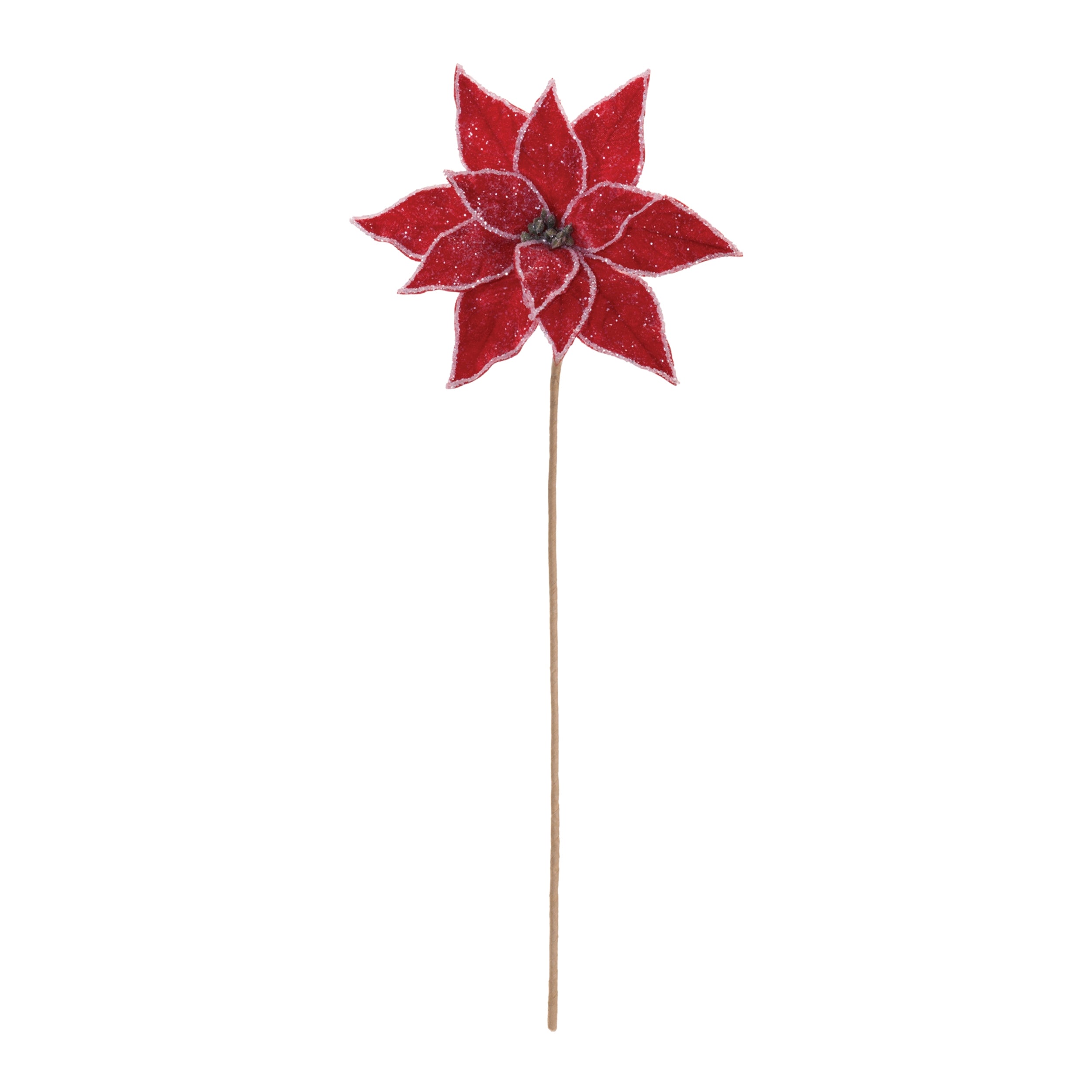 Glittered Poinsettia Flower Stem in Red 22.75"L, Set of 2