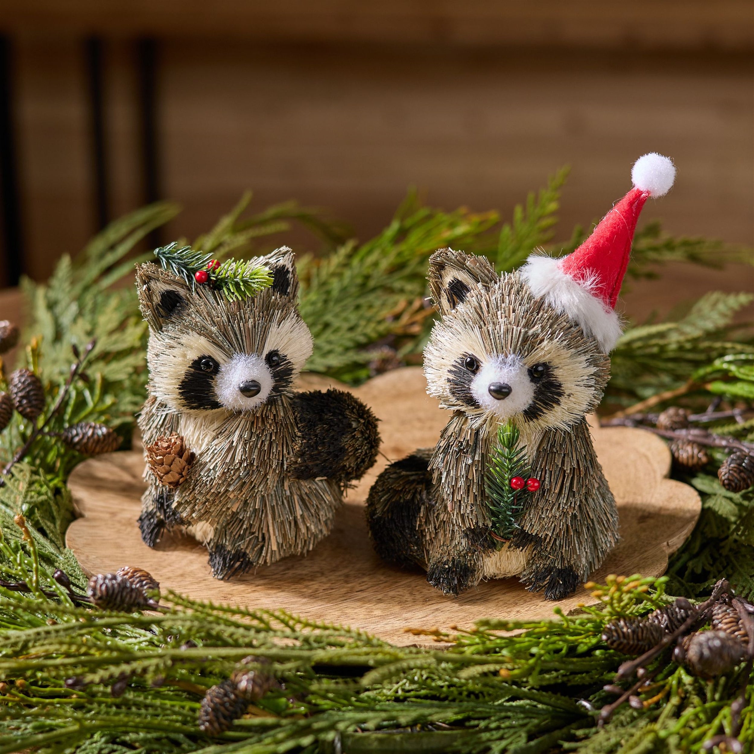 Holiday Raccoon Shelf Sitter, Set of 2