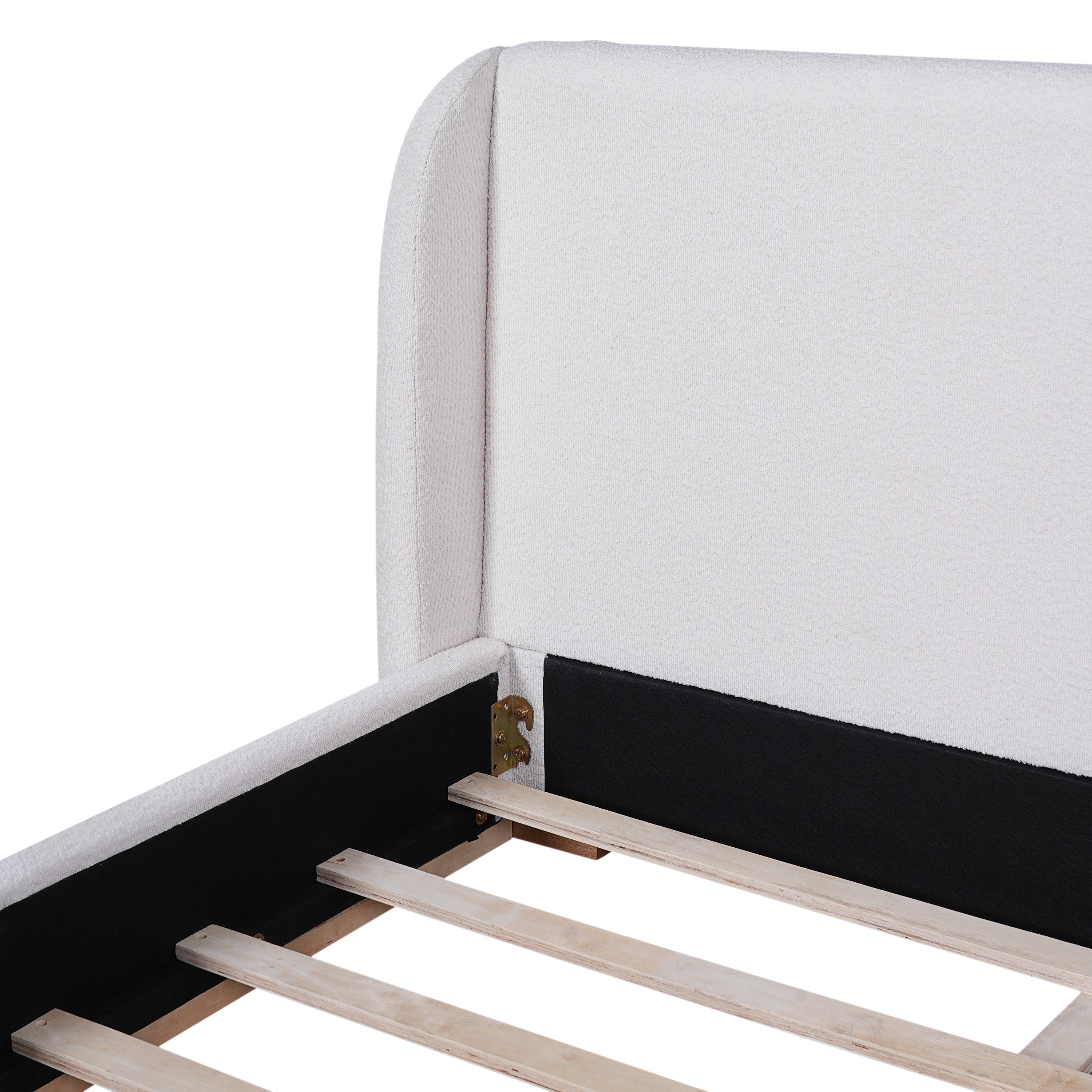 Bed Frame with Boucle Upholstered Wingback Headboard