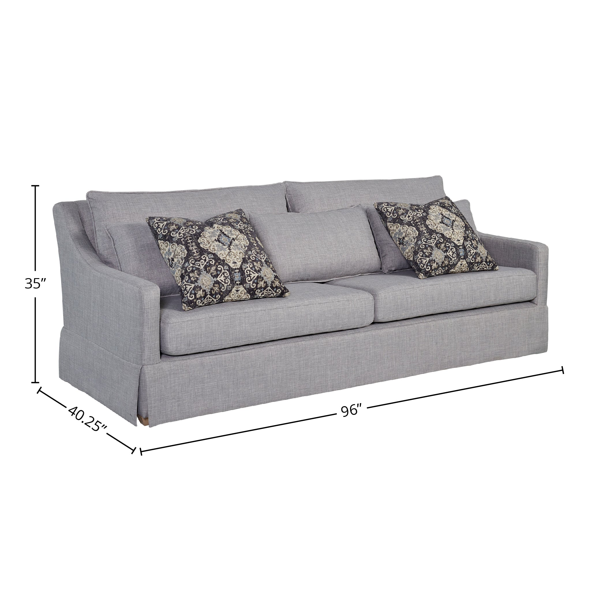 Sofa with Skirt and Reversable Cushions and 2 Pillows
