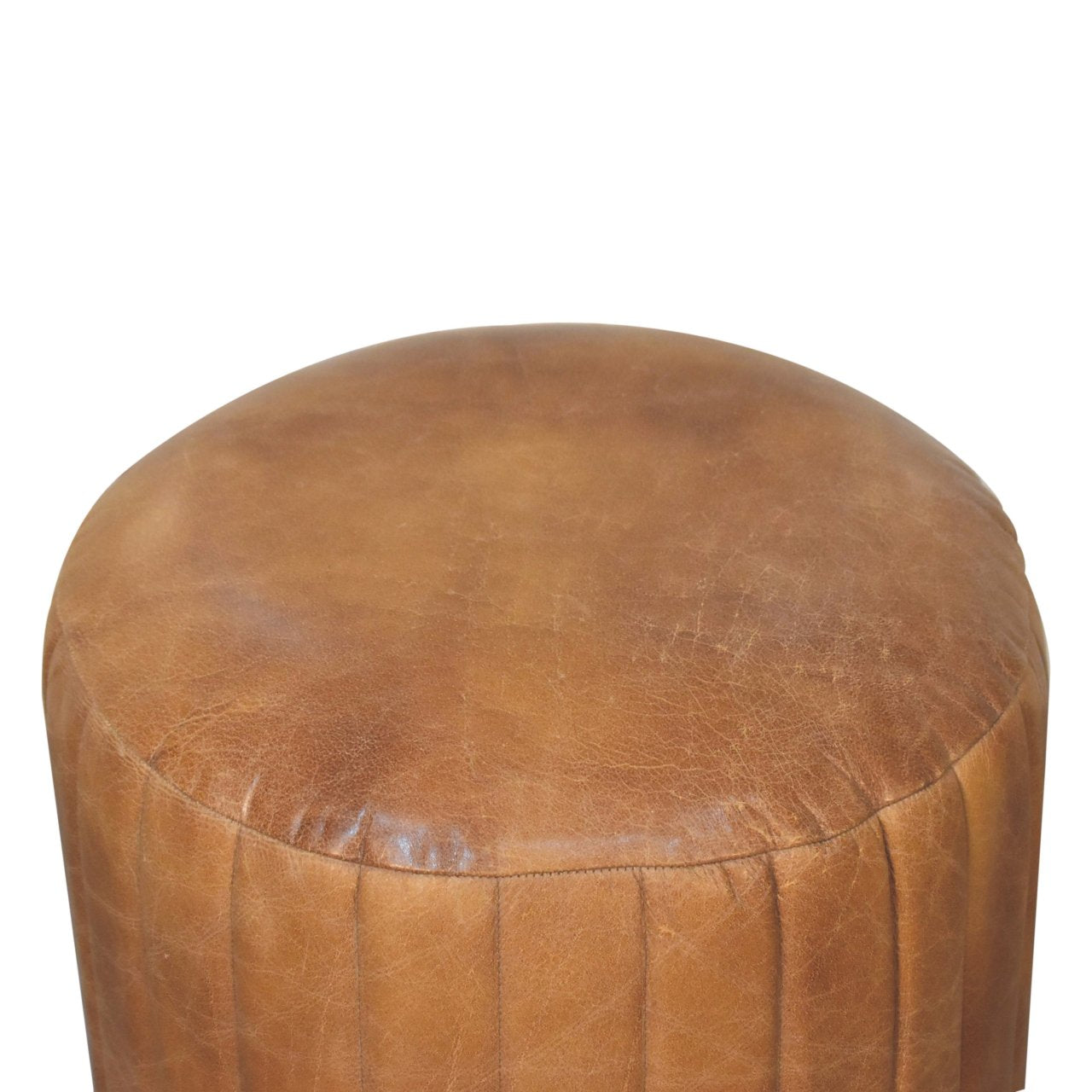 Solid Wood Buffalo Leather Boucle Footstool