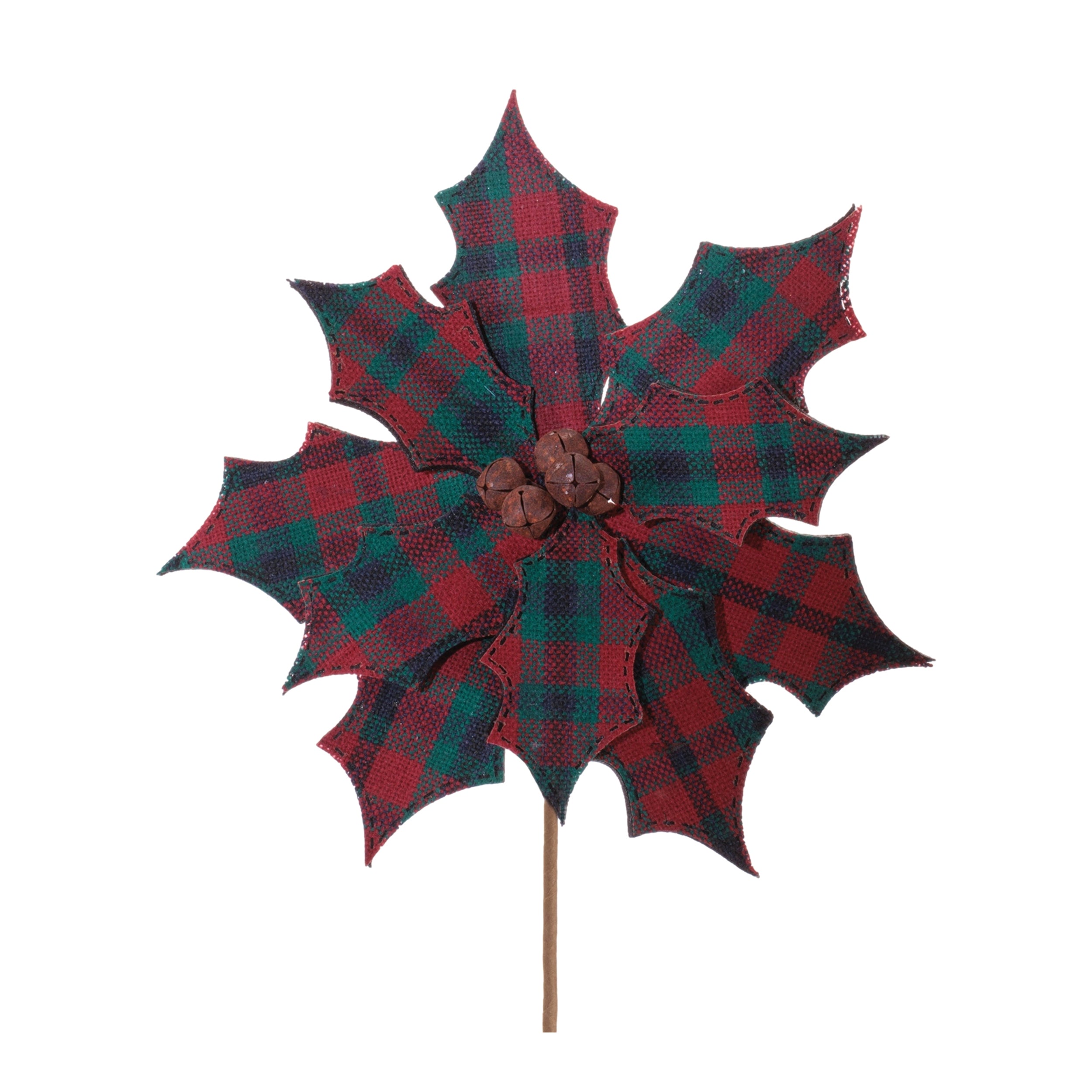 Plaid Poinsettia Stem, Set of 2