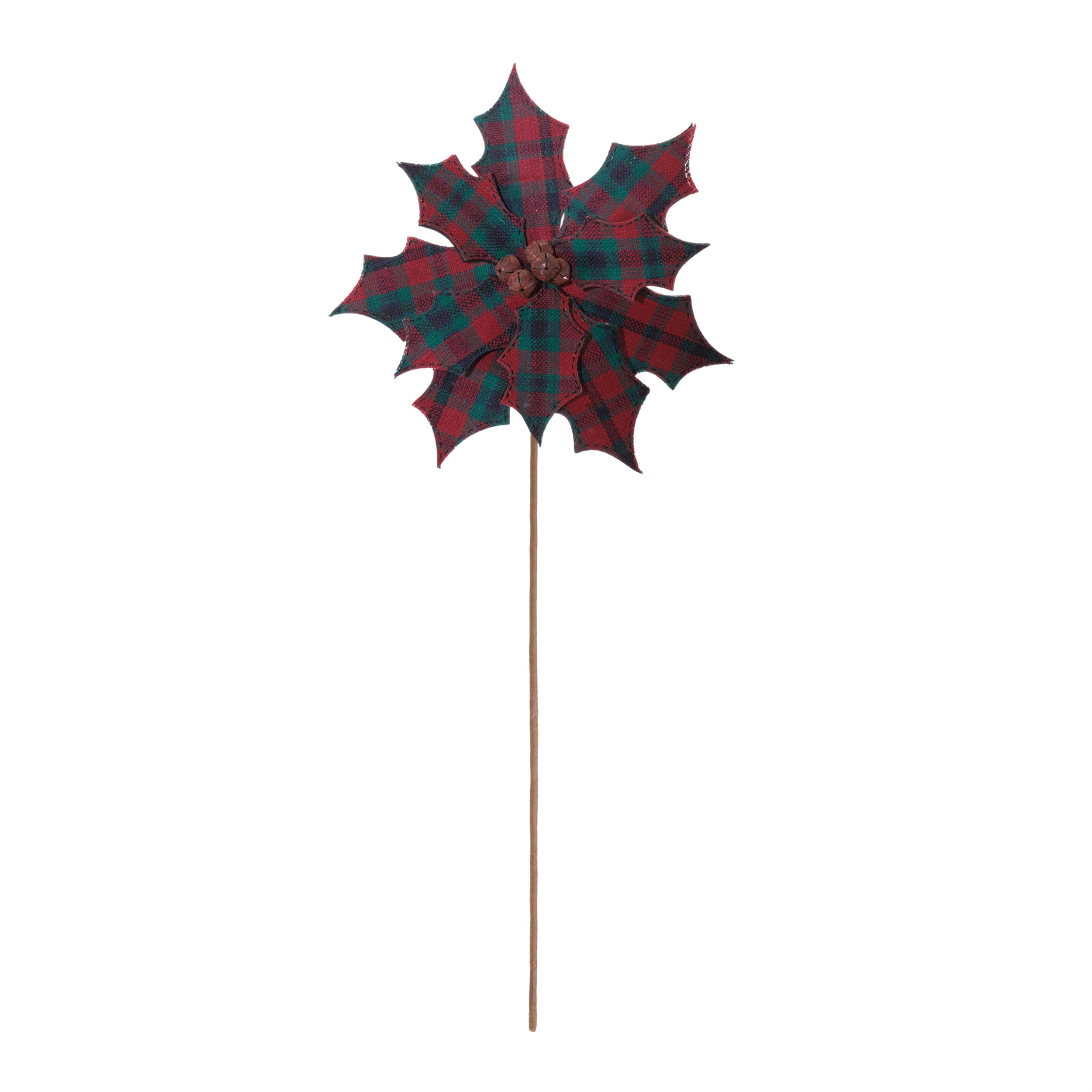 Plaid Poinsettia Stem, Set of 2