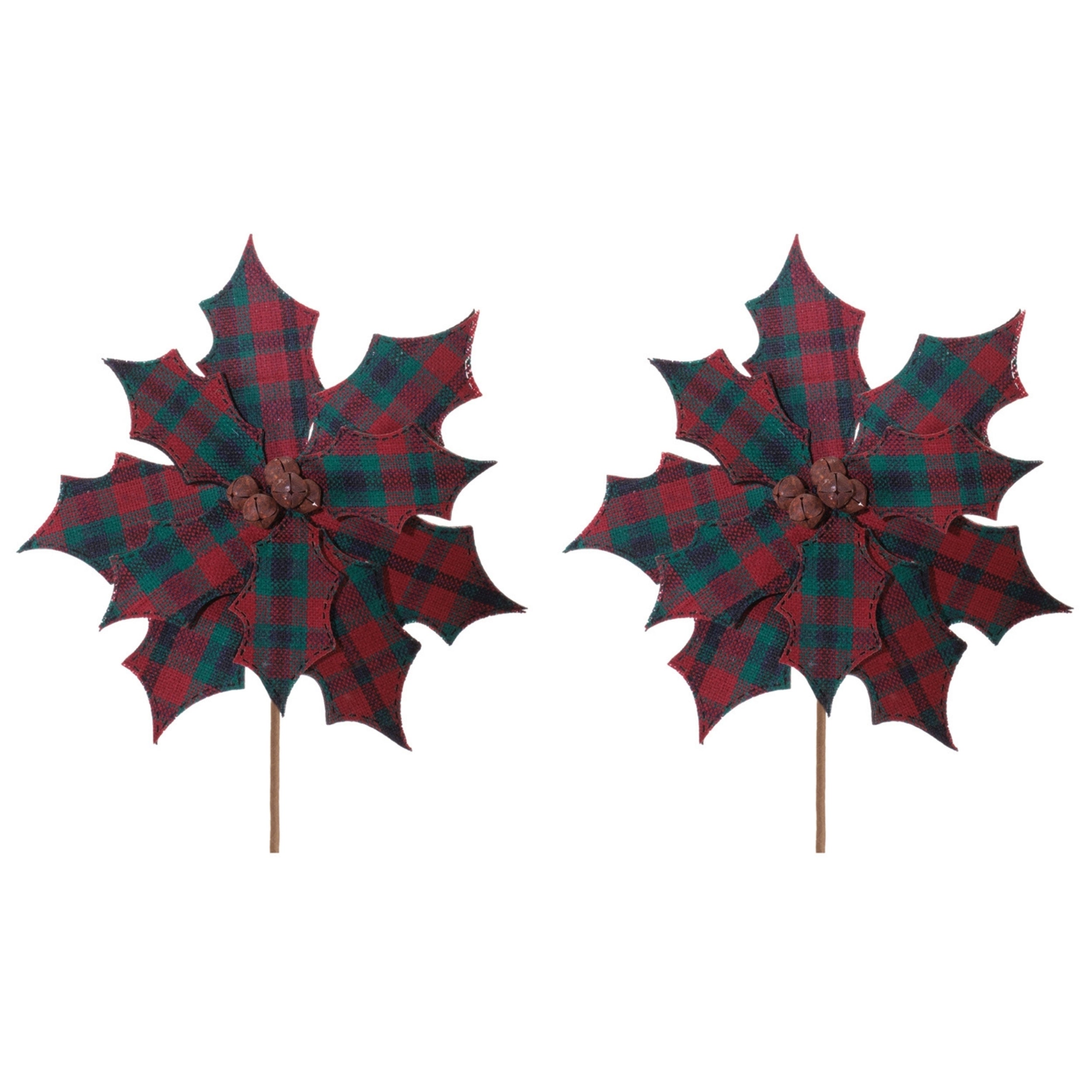 Plaid Poinsettia Stem, Set of 2