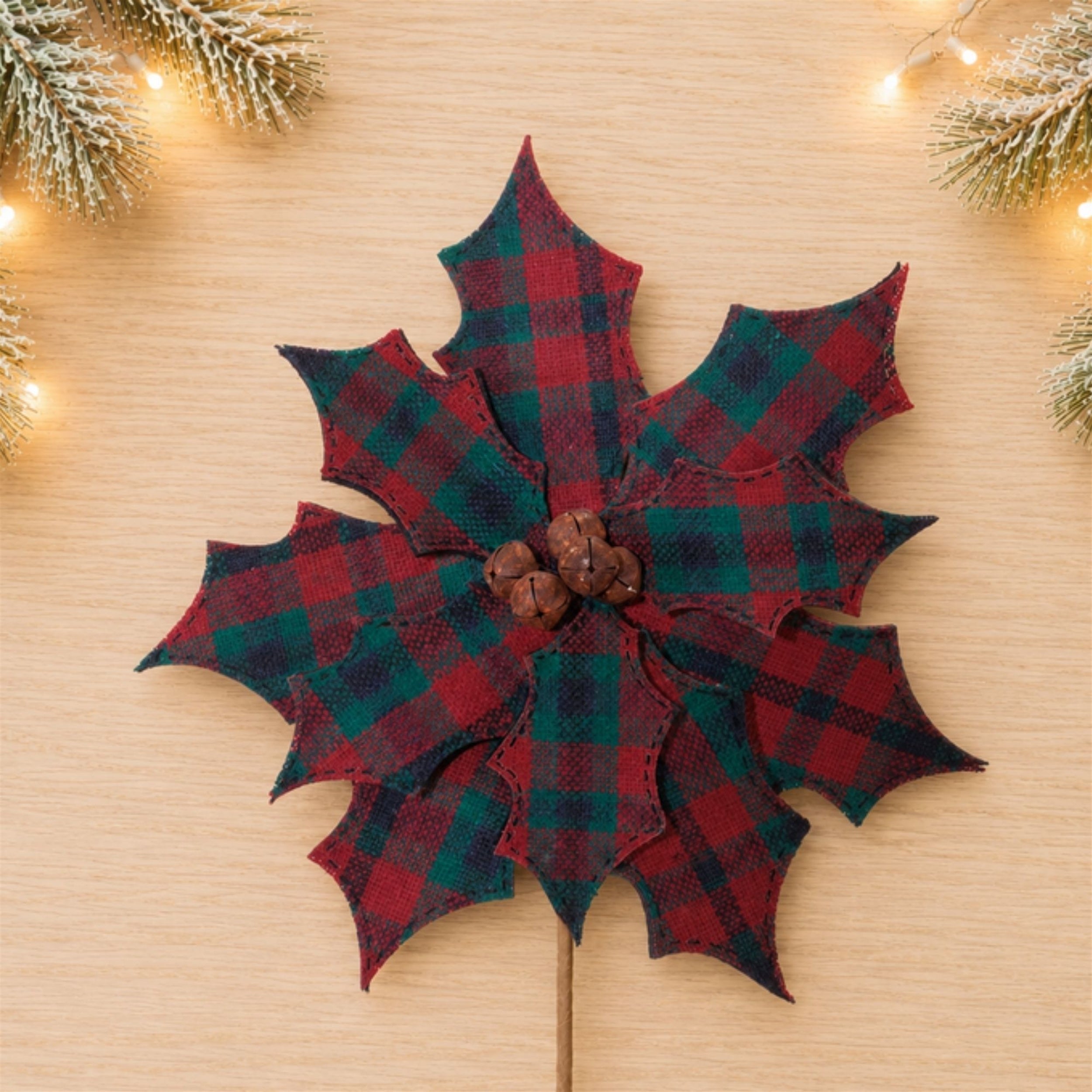Plaid Poinsettia Stem, Set of 2