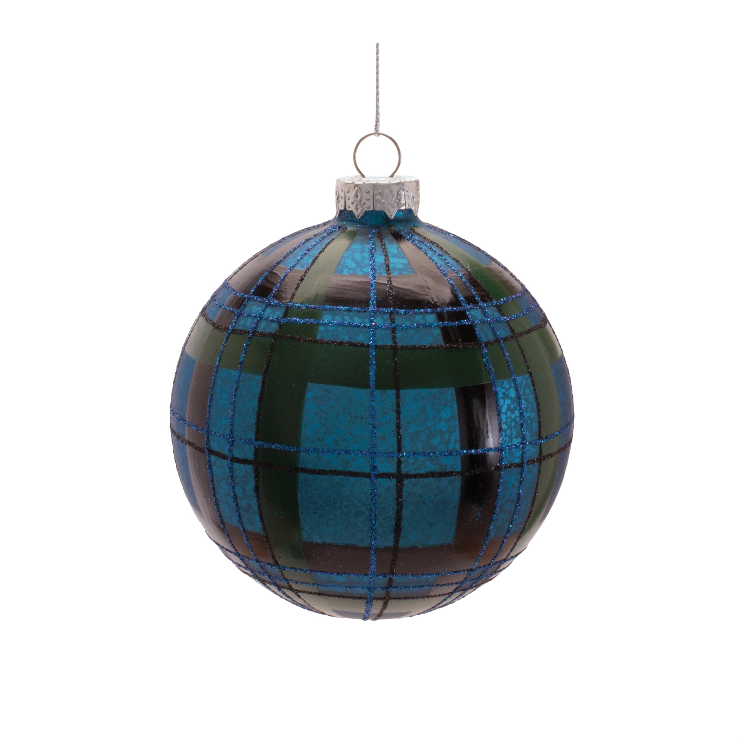 Plaid Glass Ornament in Blue, Set of 6