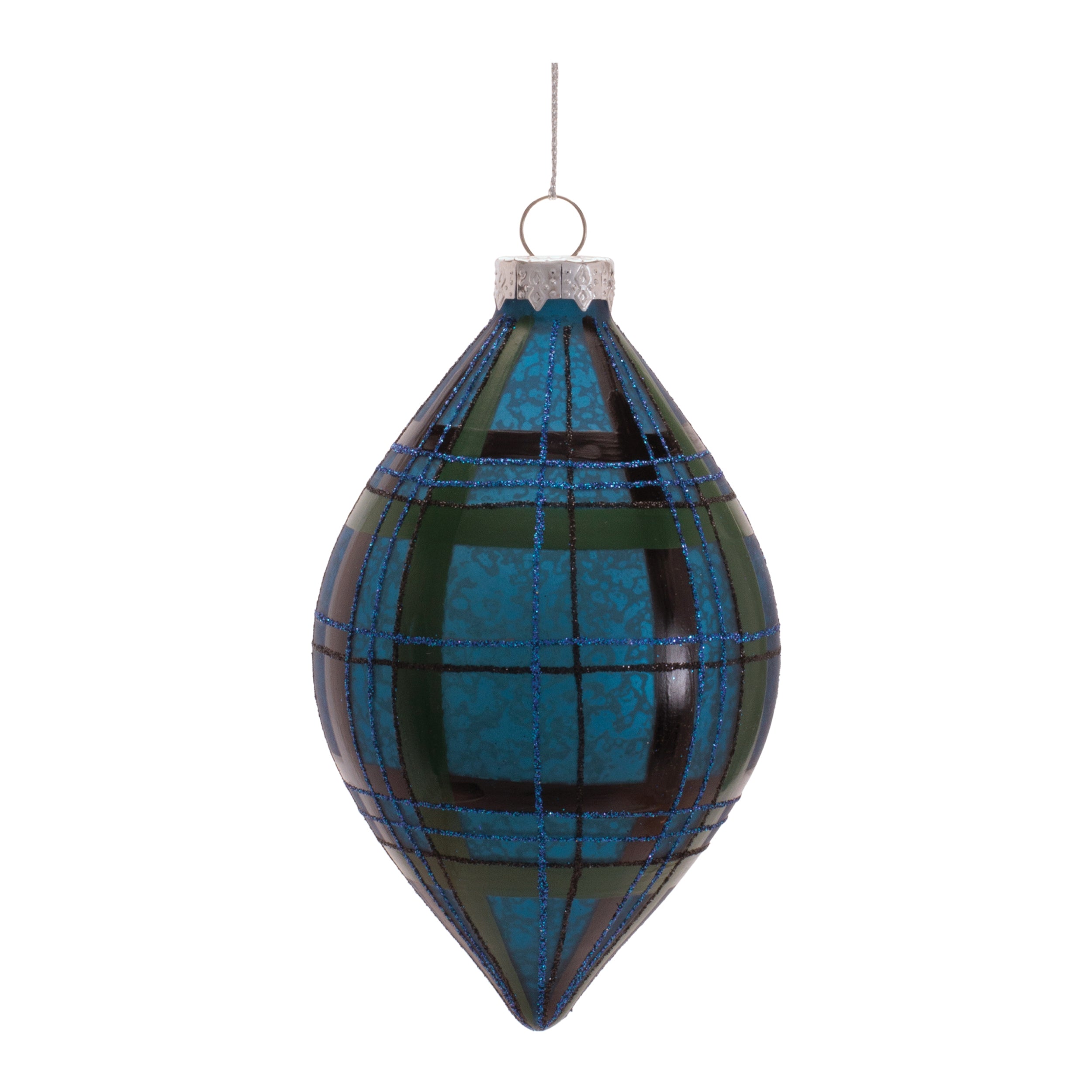 Plaid Glass Ornament in Blue, Set of 6