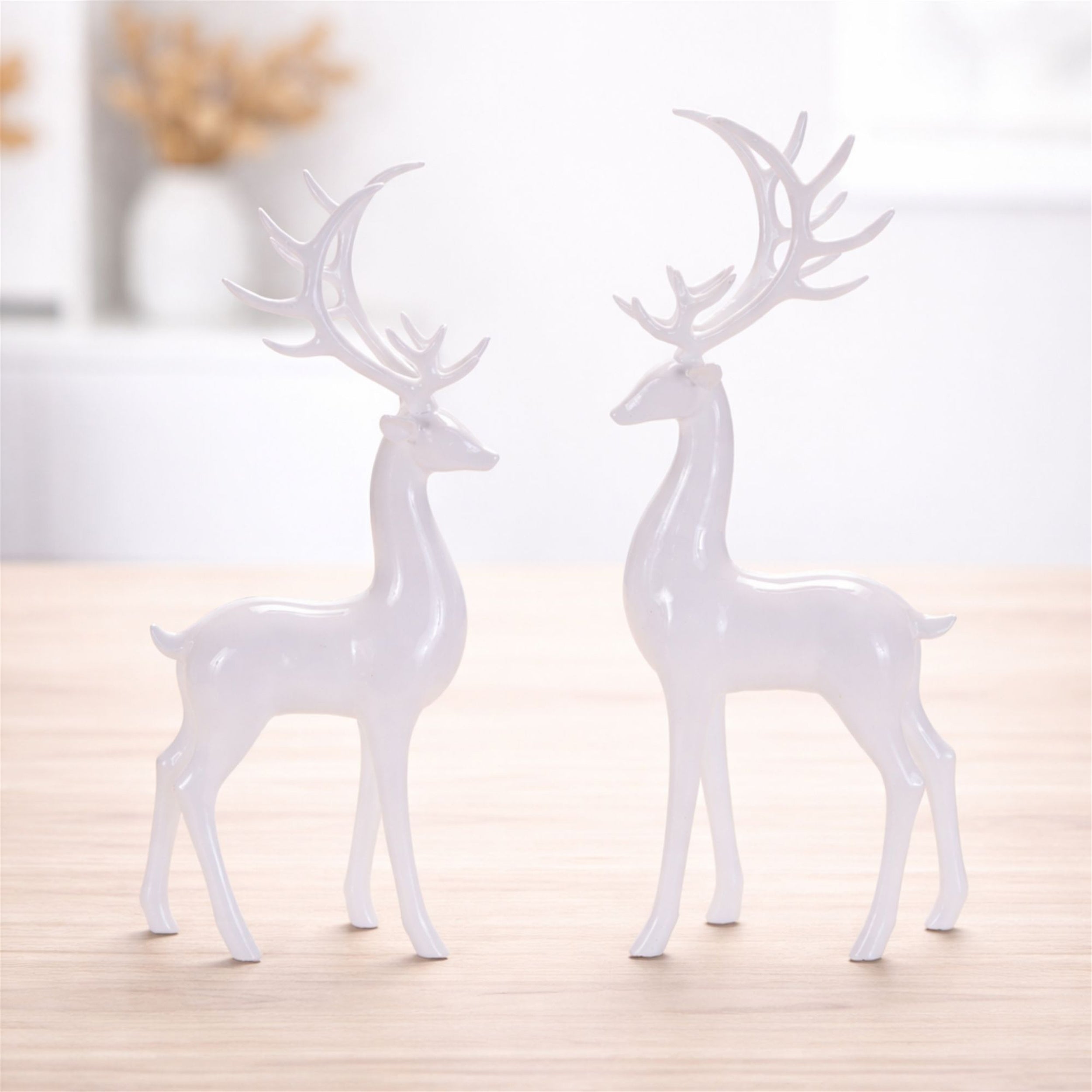 Standing Winter Deer Figurines, Set of 2