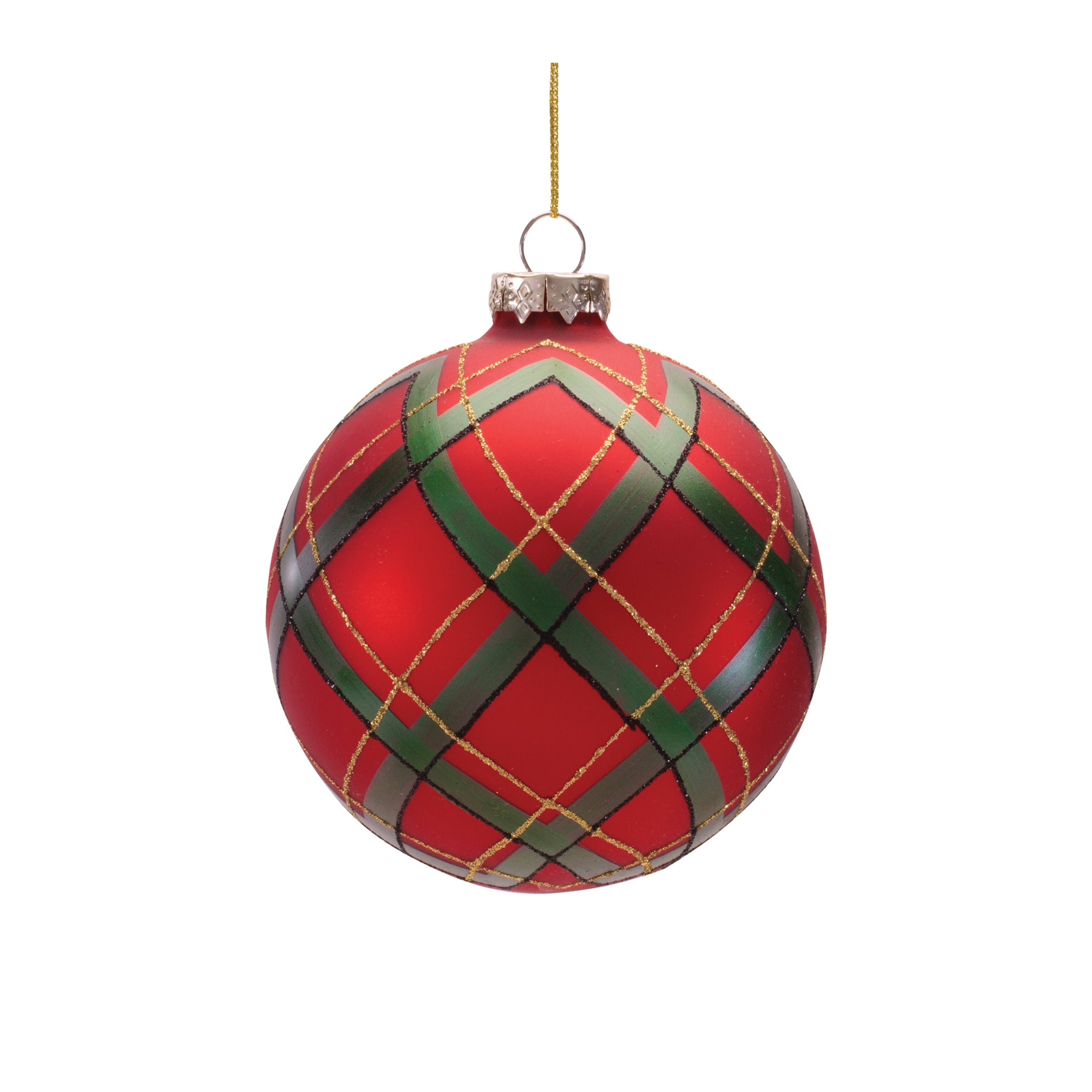 Plaid Glass Ornament in Red, Set of 6