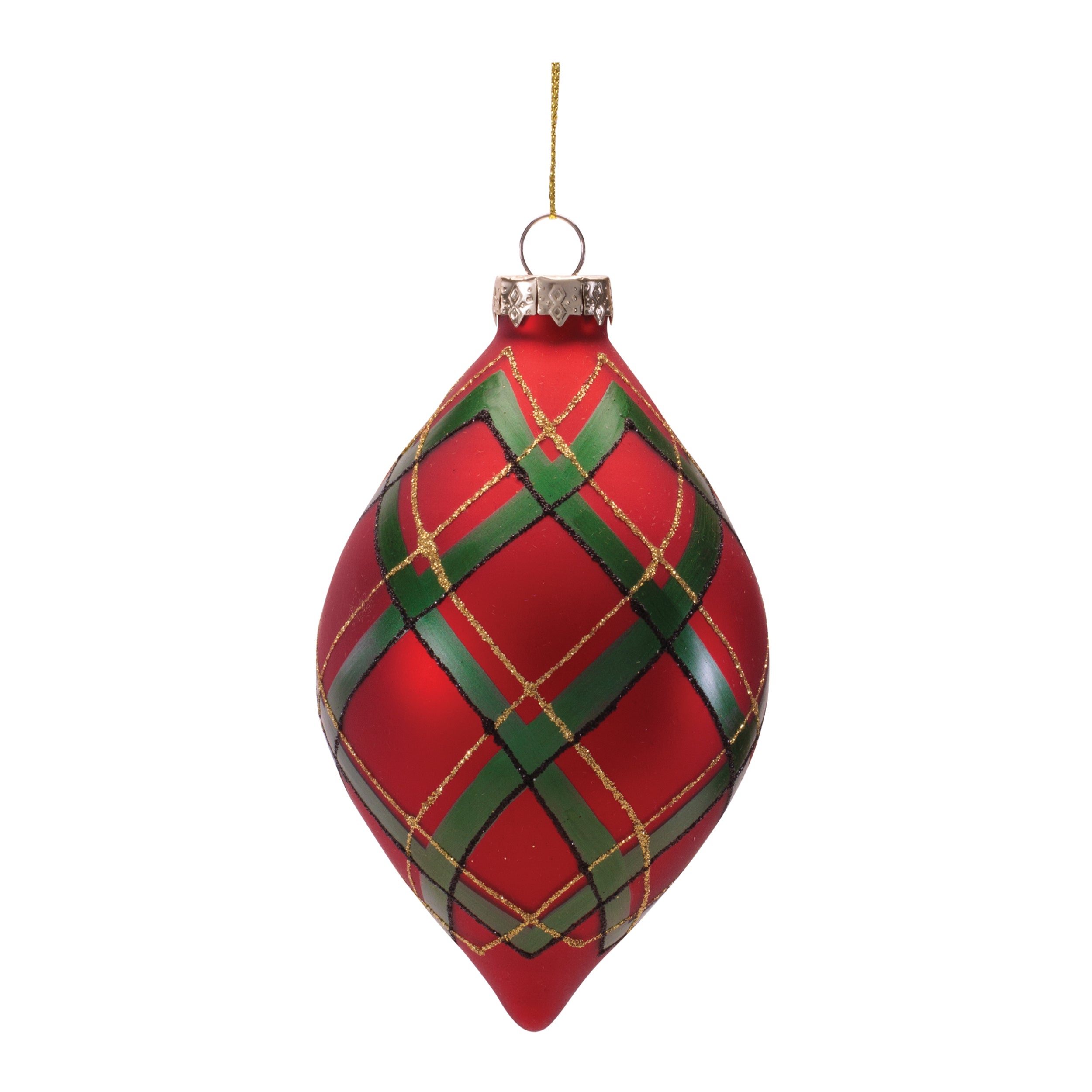Plaid Glass Ornament in Red, Set of 6