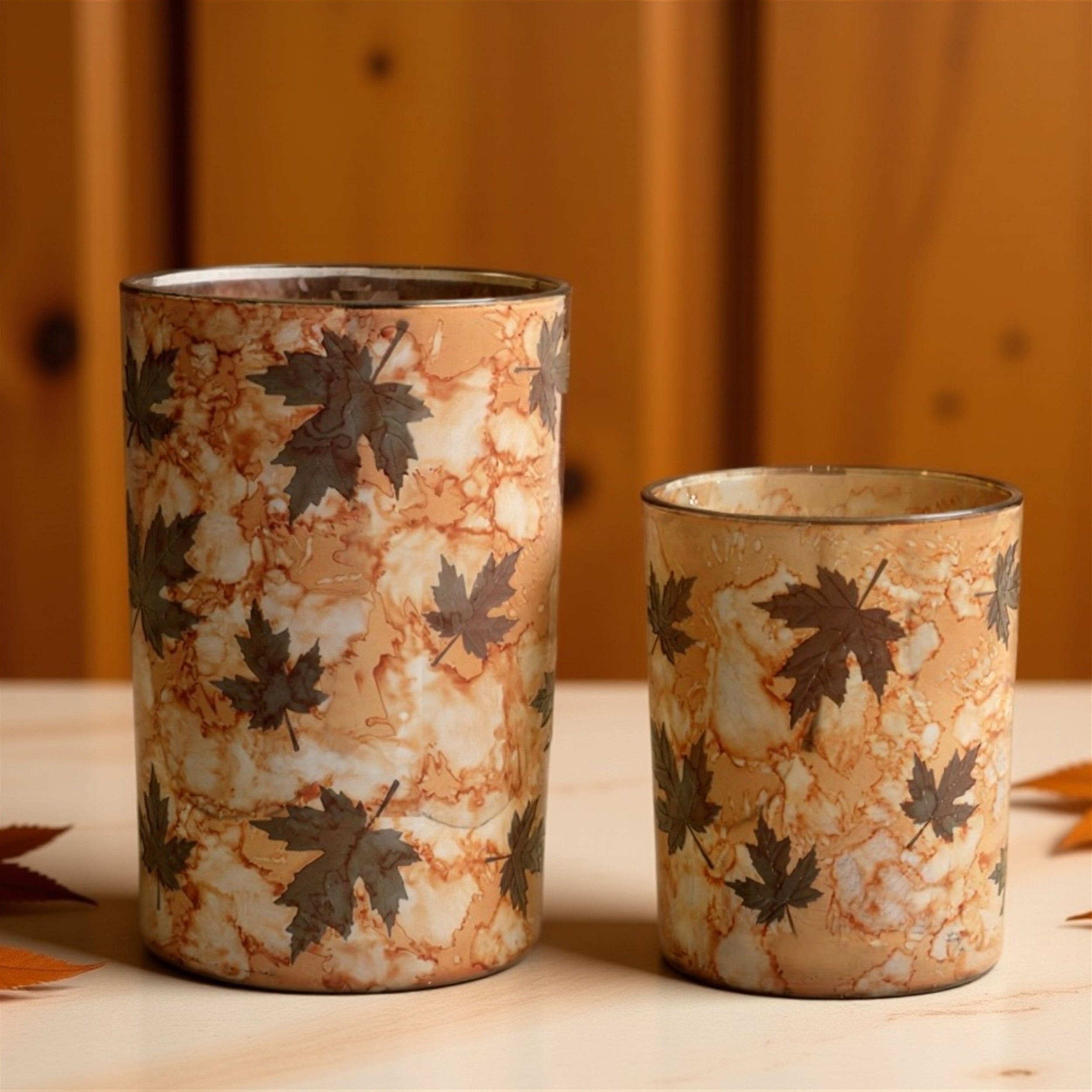 Autumn Leaf Glass Candle Holder, Set of 3