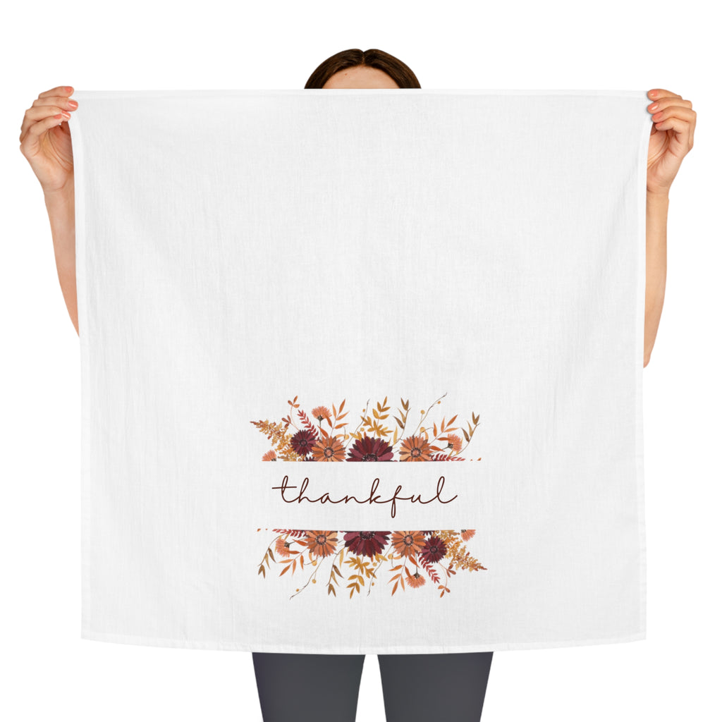 Fall Floral Burgundy and Blush Thankful Tea Towel