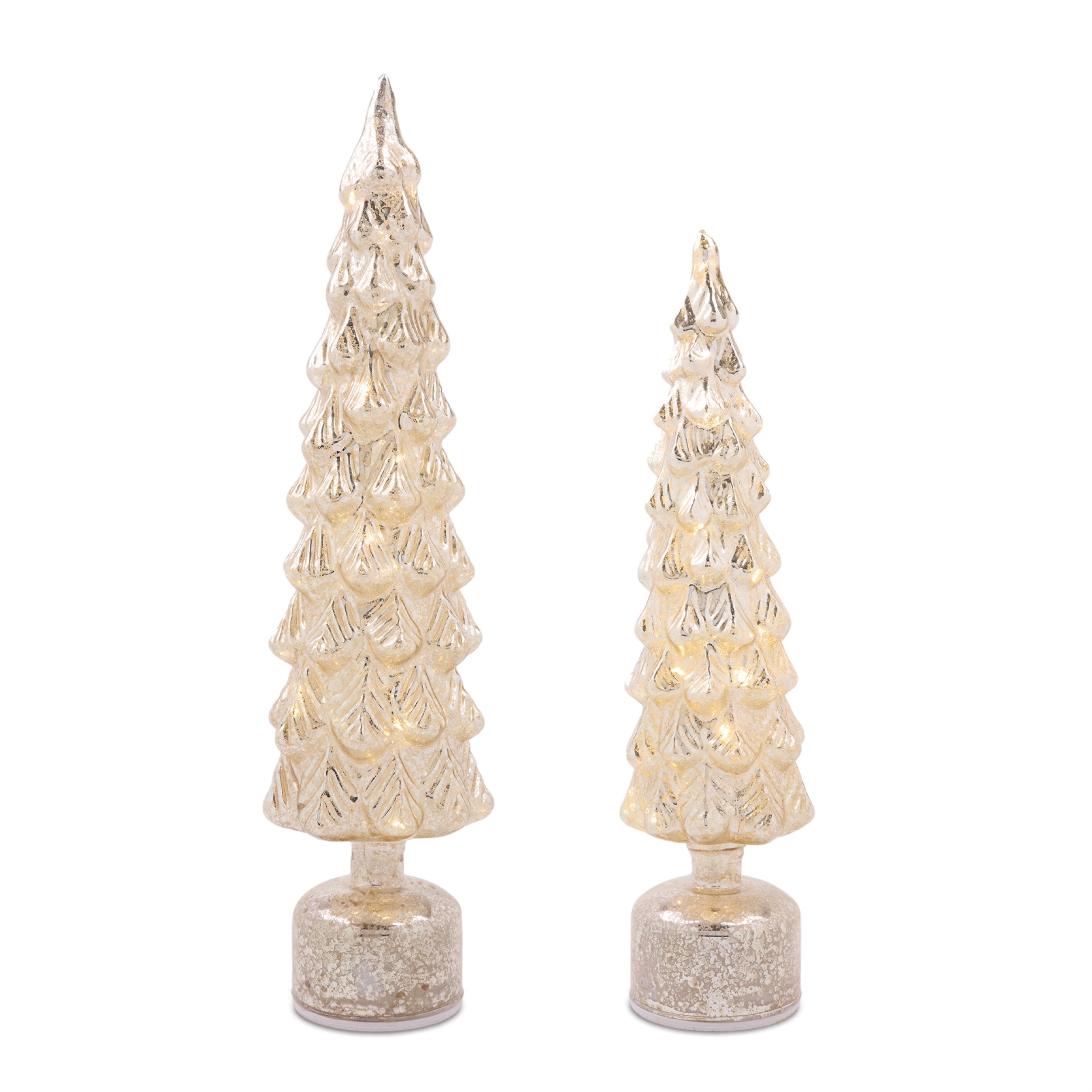 LED Mercury Glass Rotating Pine Tree, Set of 2