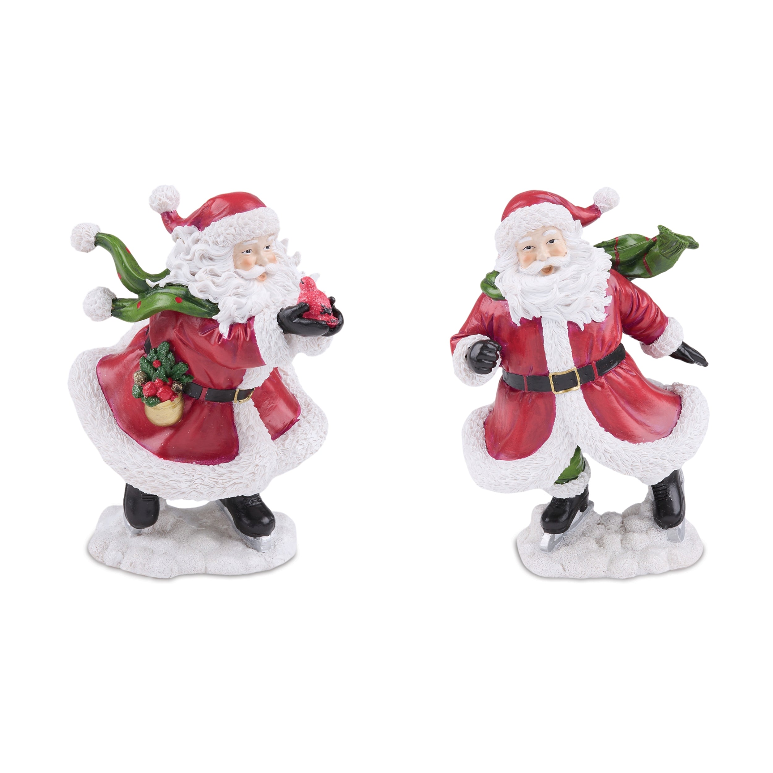 Windy Santa with Cardinal Bird Figurine, Set of 2