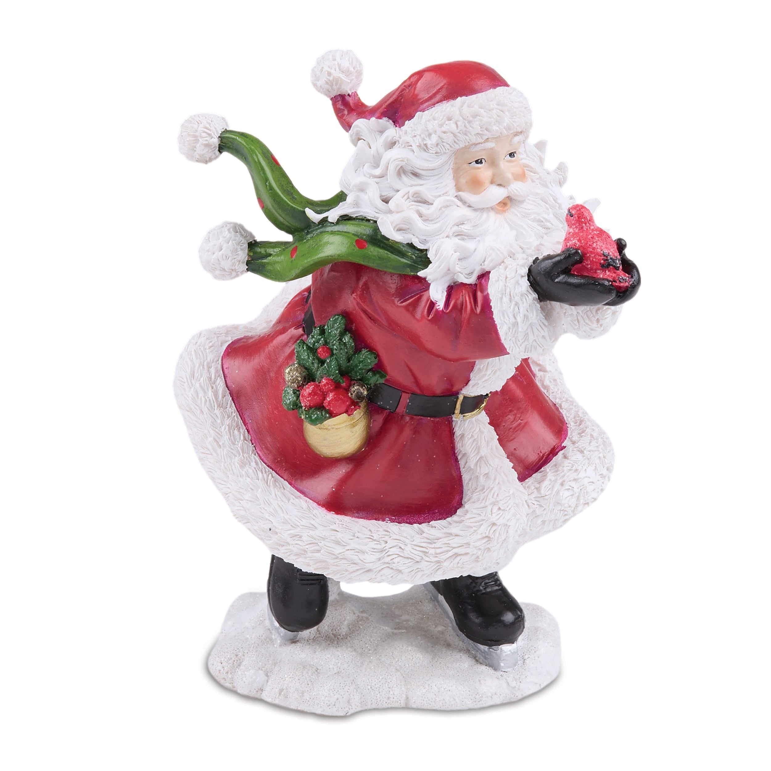 Windy Santa with Cardinal Bird Figurine, Set of 2