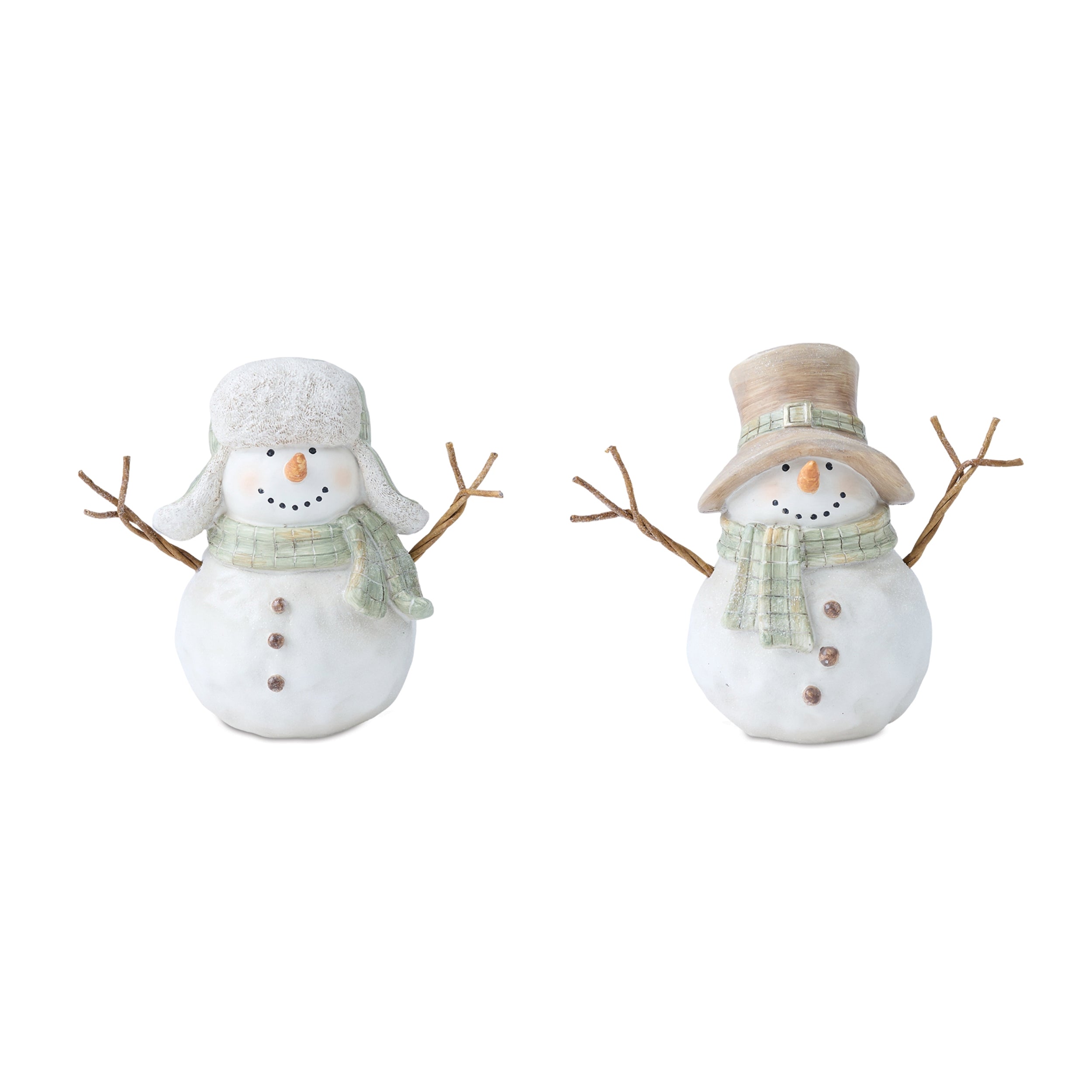 Glittered Snowman Figurine 5.8"H, Set of 2