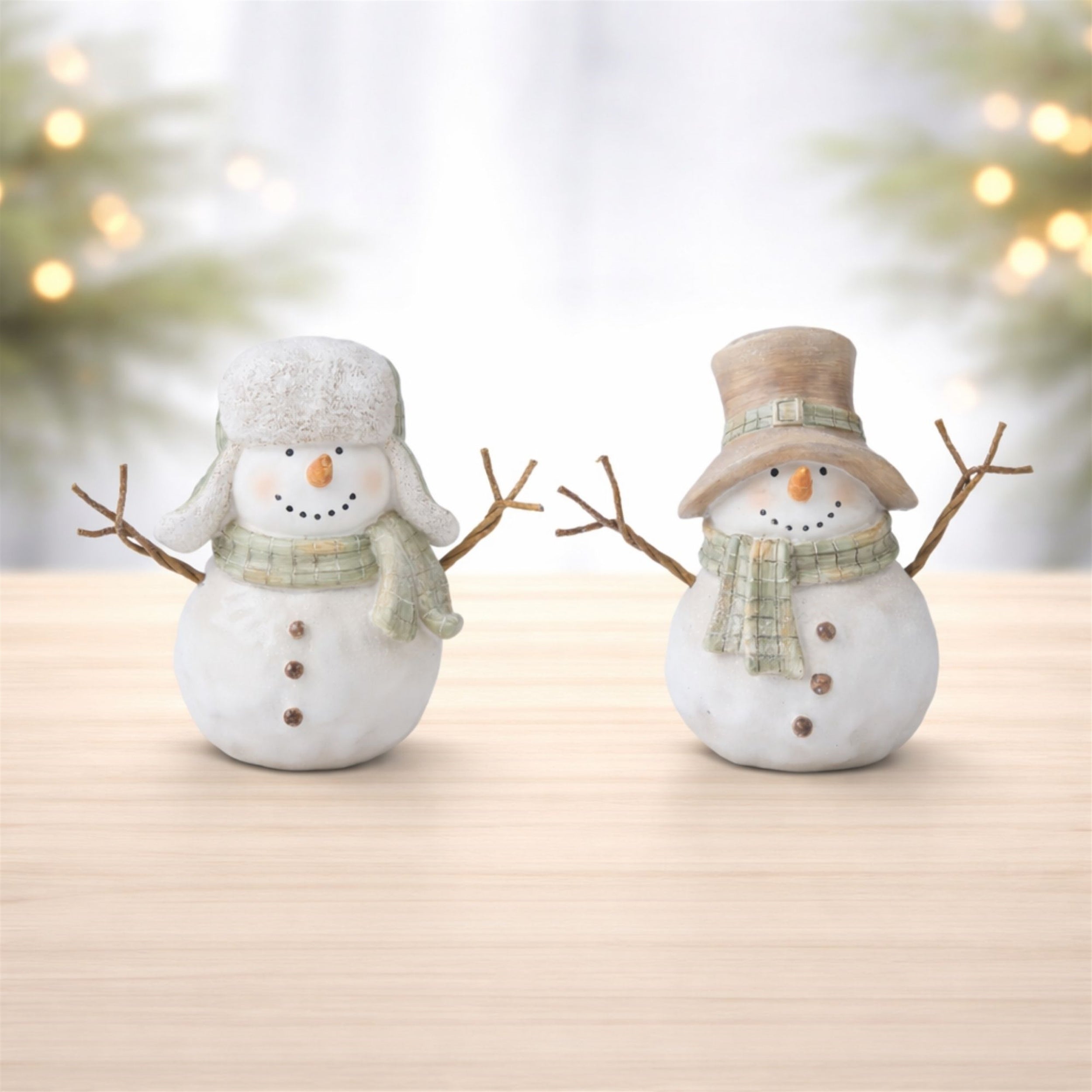 Glittered Snowman Figurine 5.8"H, Set of 2