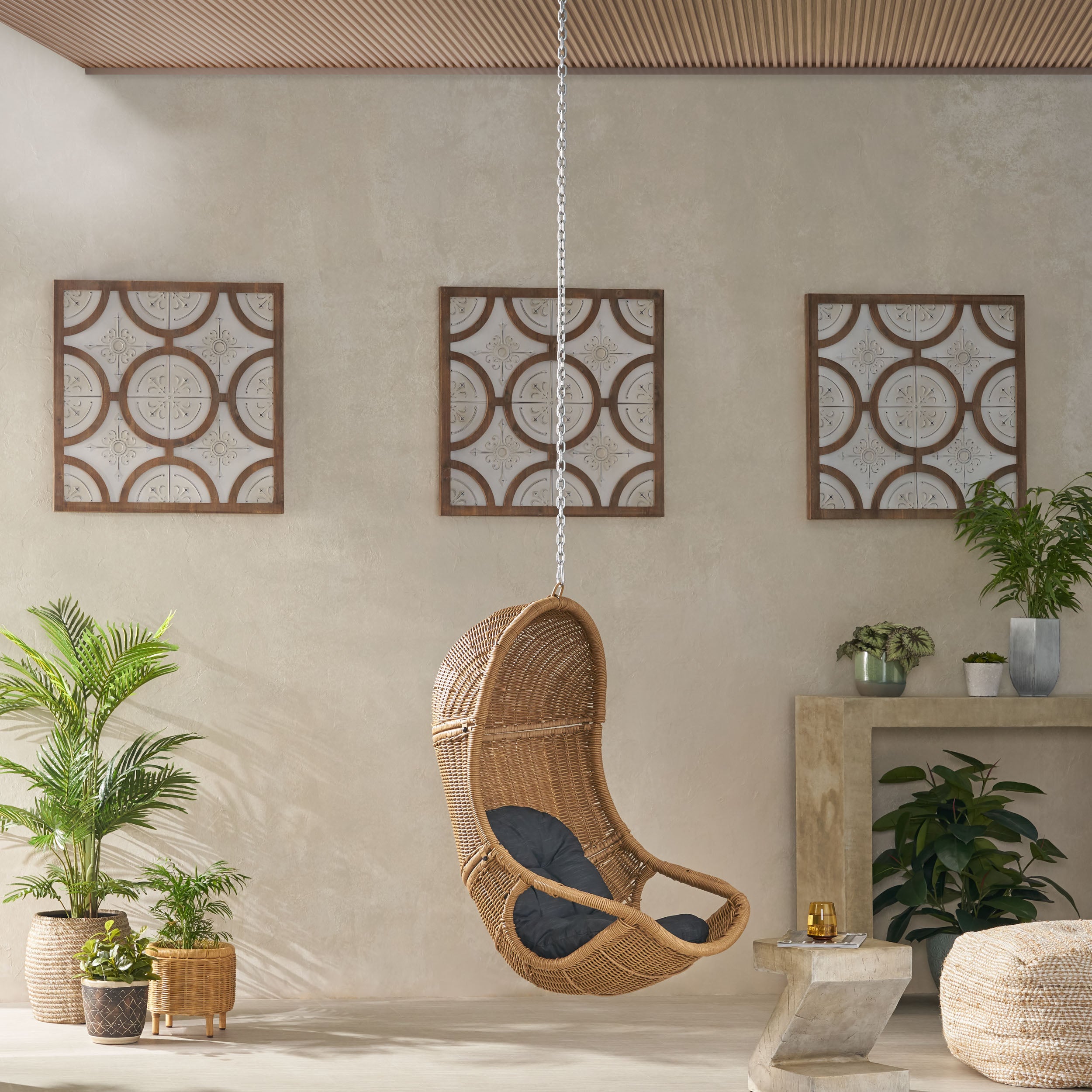 Berrien Outdoor/Indoor Wicker Hanging Swing Chair with 8-Foot Chain