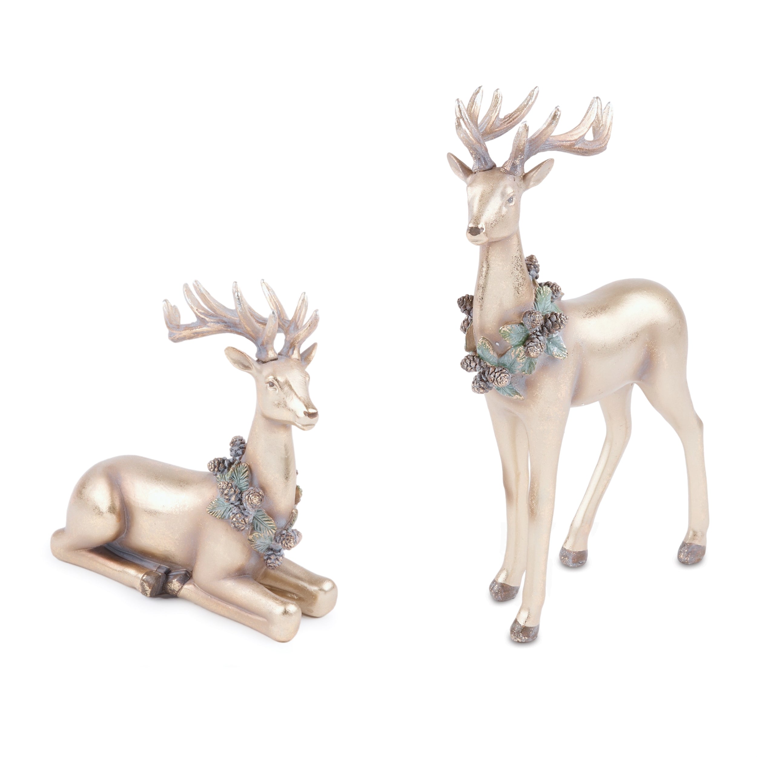 Metallic Deer with Wreath Figurine, Set of 2