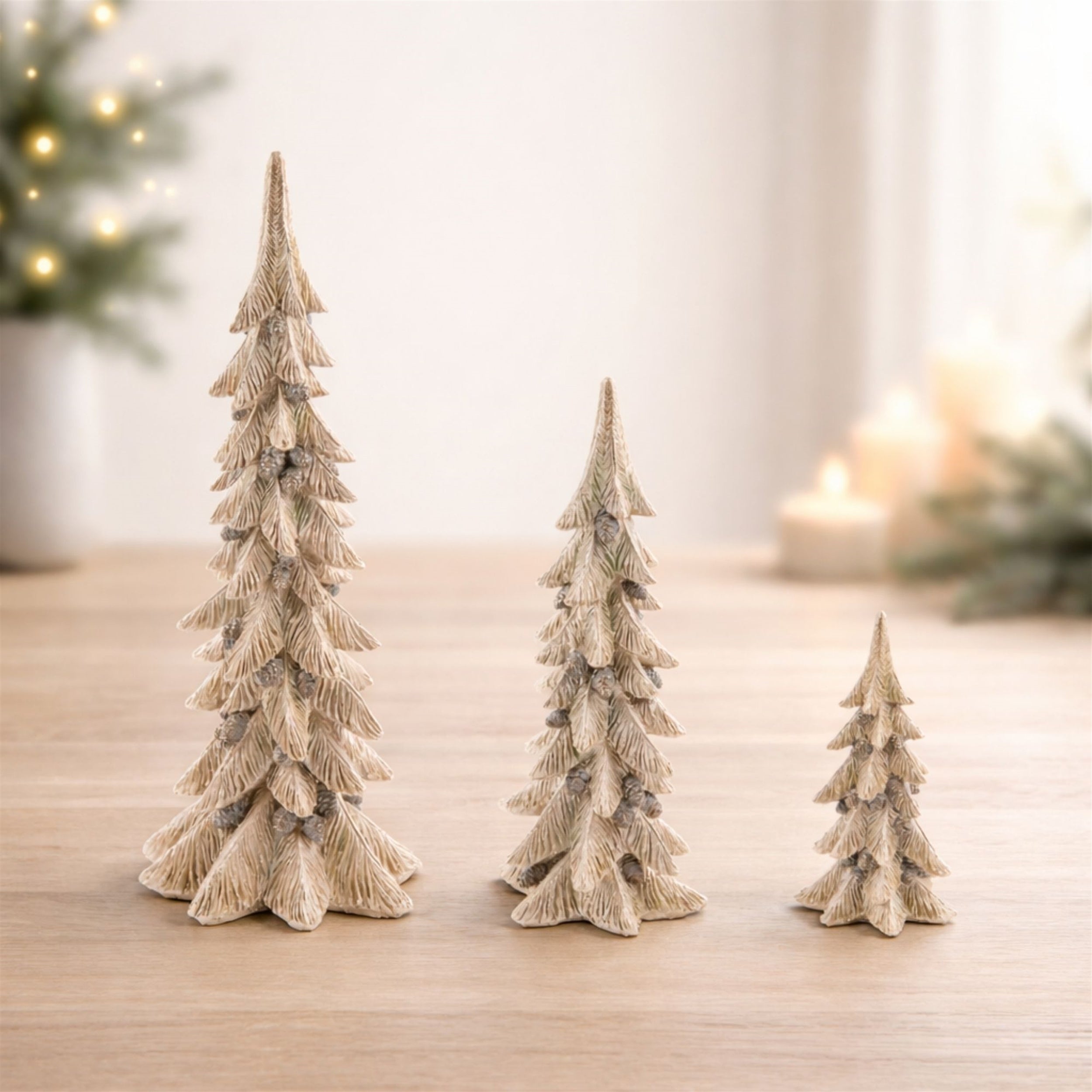 Metallic Pine Tree with Pinecones, Set of 3