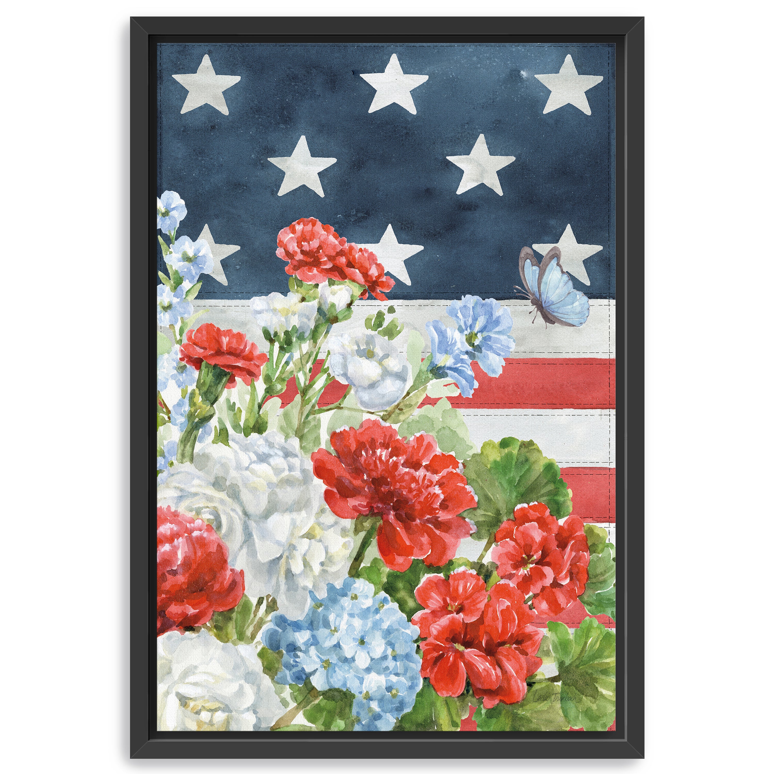 Red White and Blue Floral IV Canvas Giclee