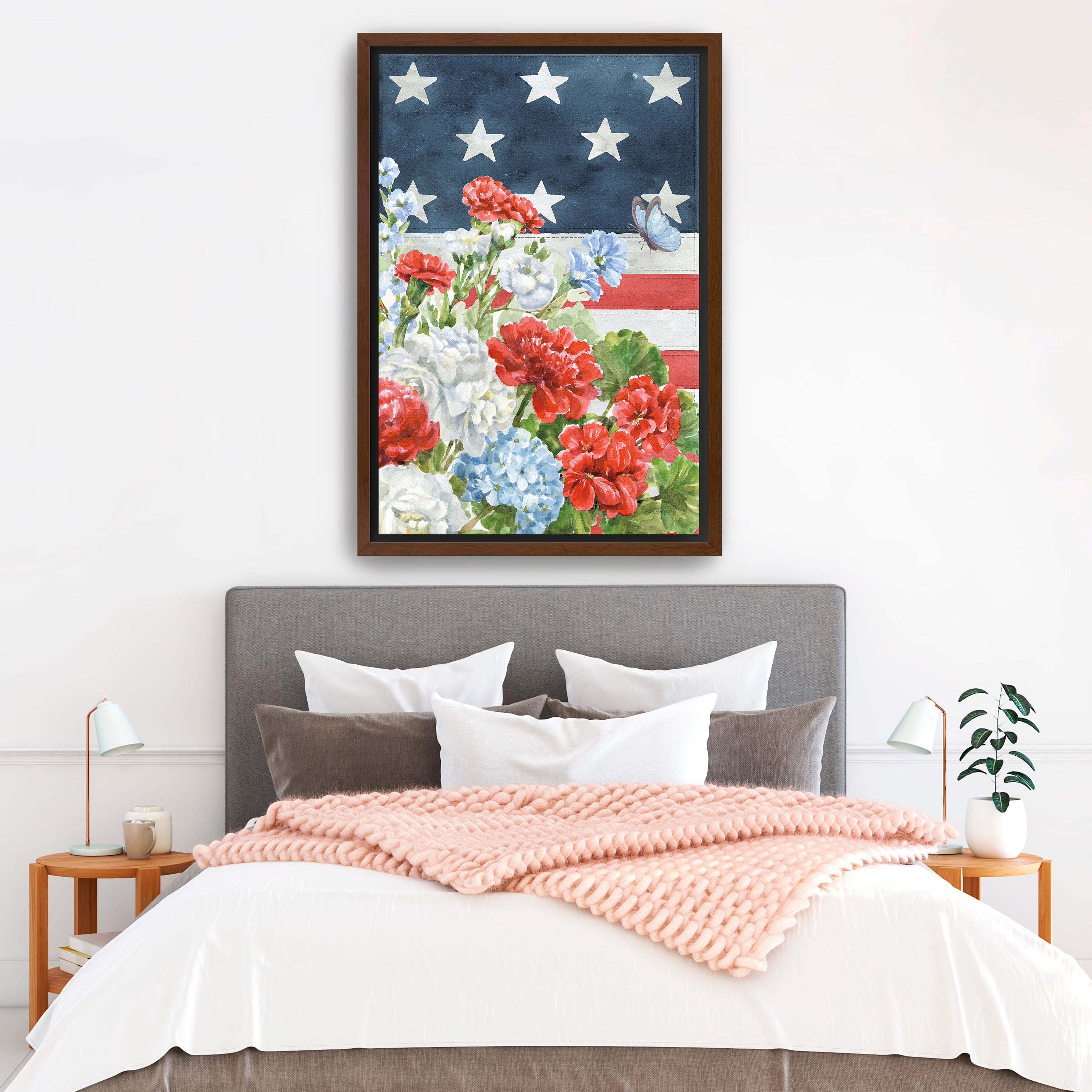 Red White and Blue Floral IV Canvas Giclee