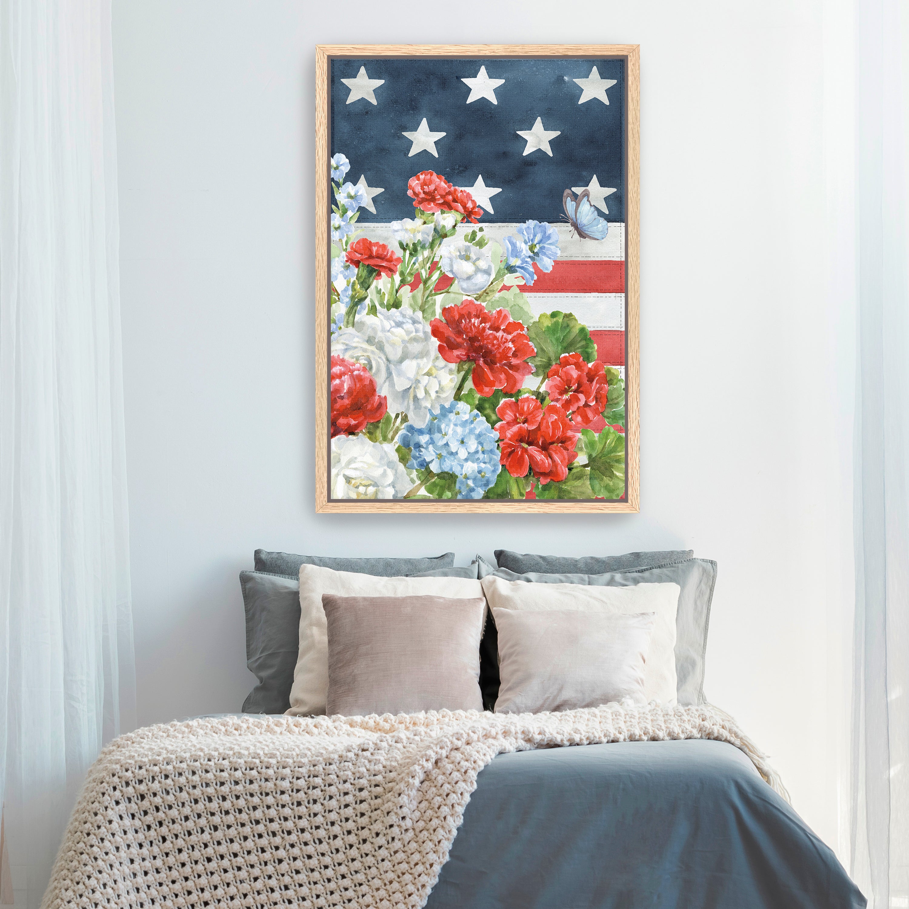 Red White and Blue Floral IV Canvas Giclee