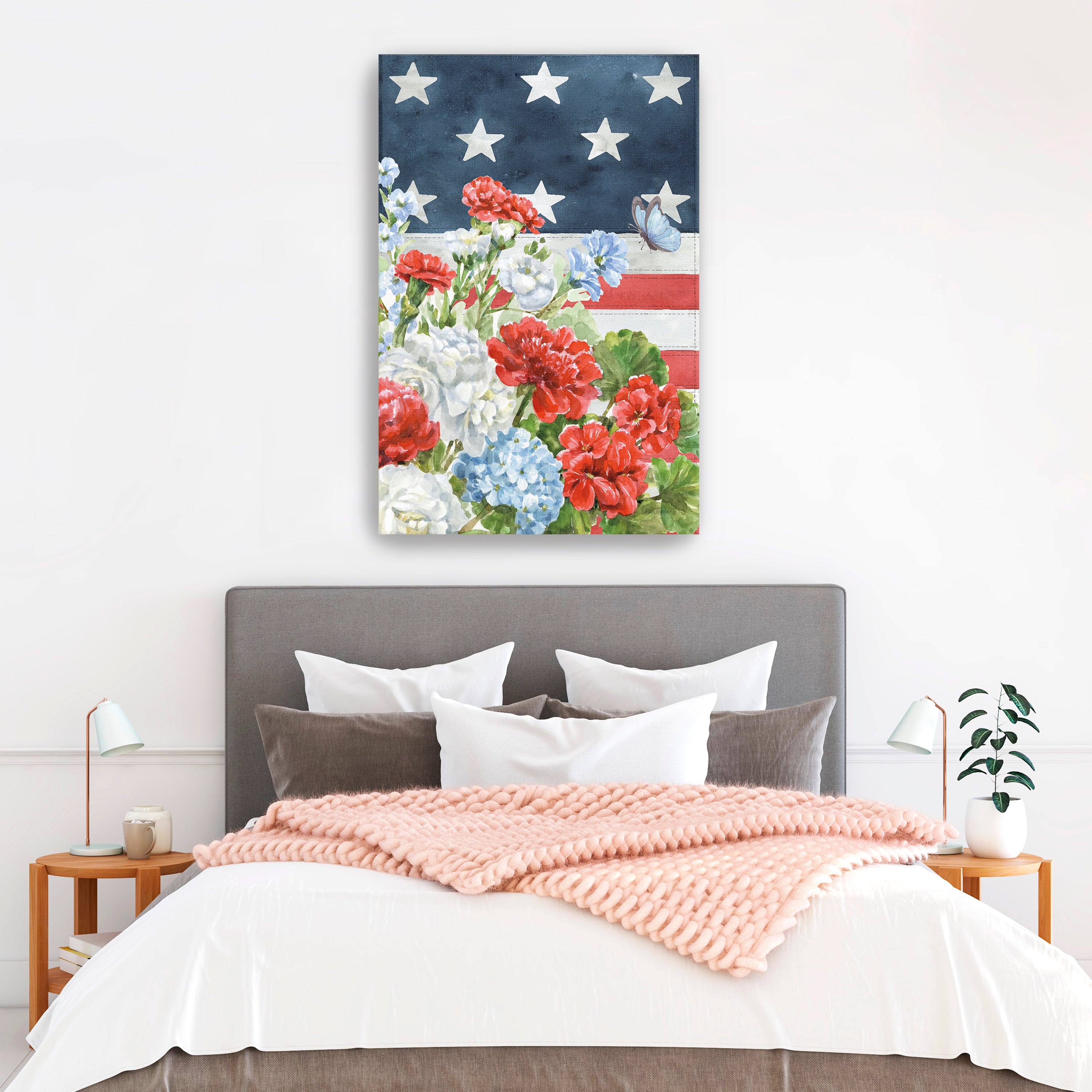 Red White and Blue Floral IV Canvas Giclee