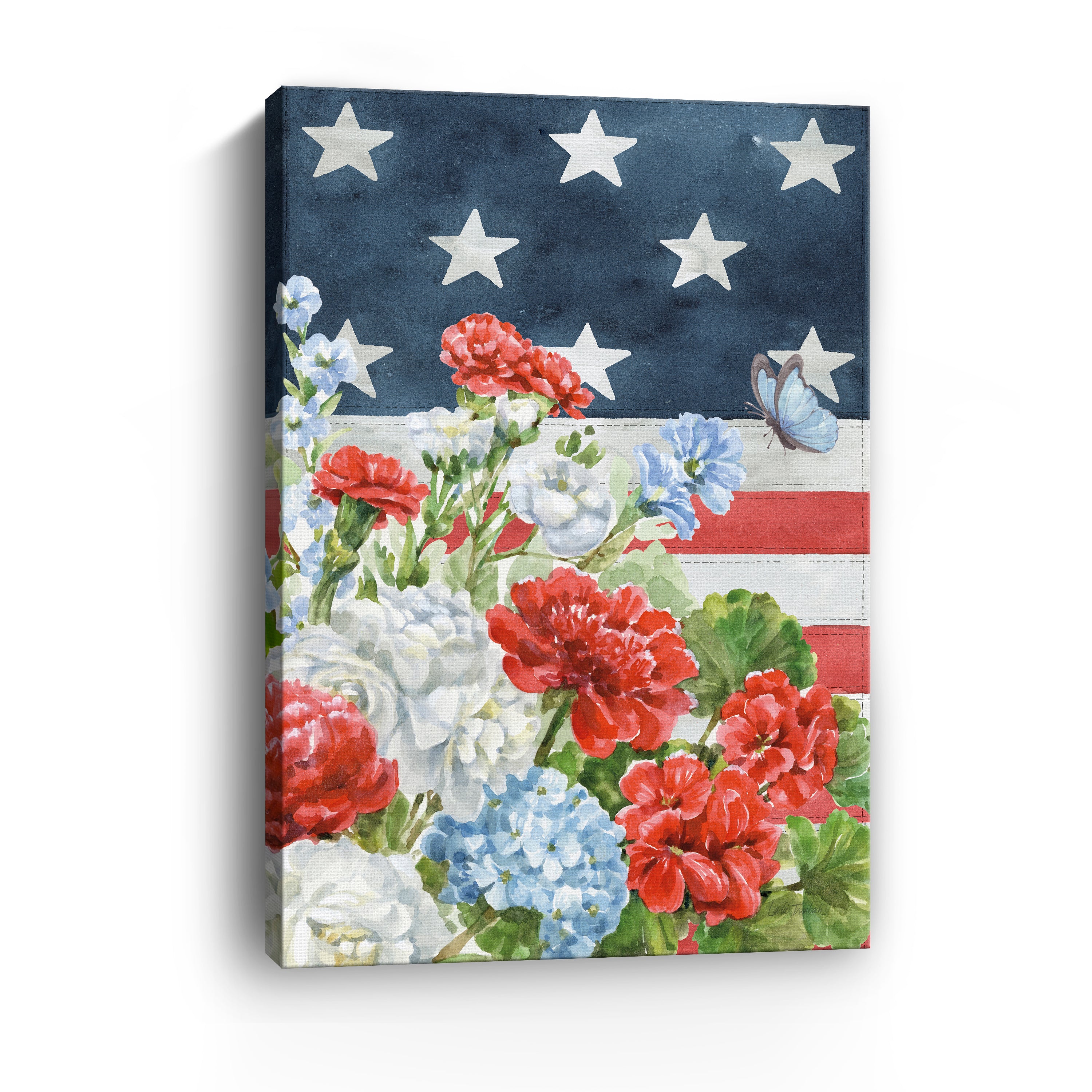 Red White and Blue Floral IV Canvas Giclee