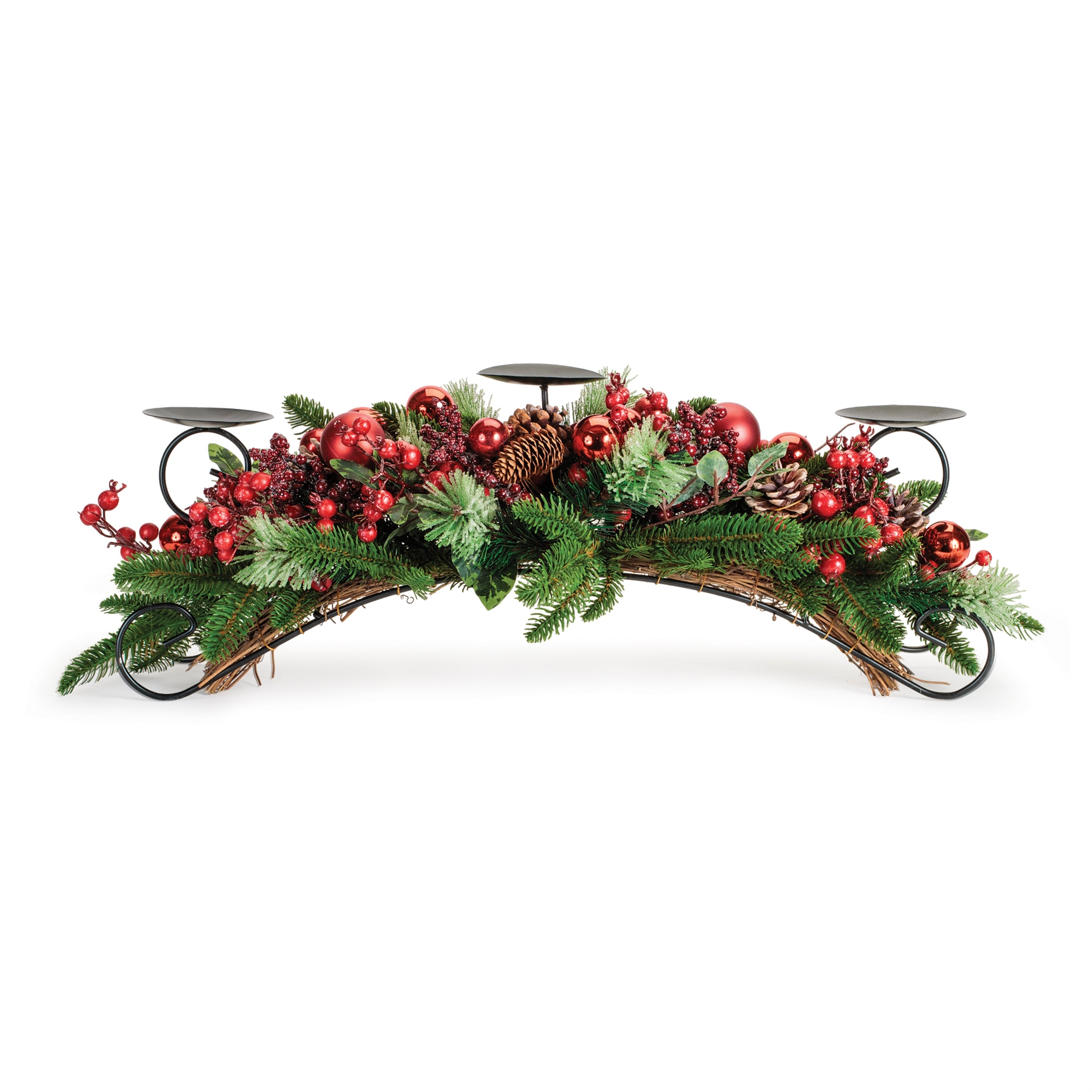 Decorated Pine and Berry Centerpiece Candle Holder 29"L
