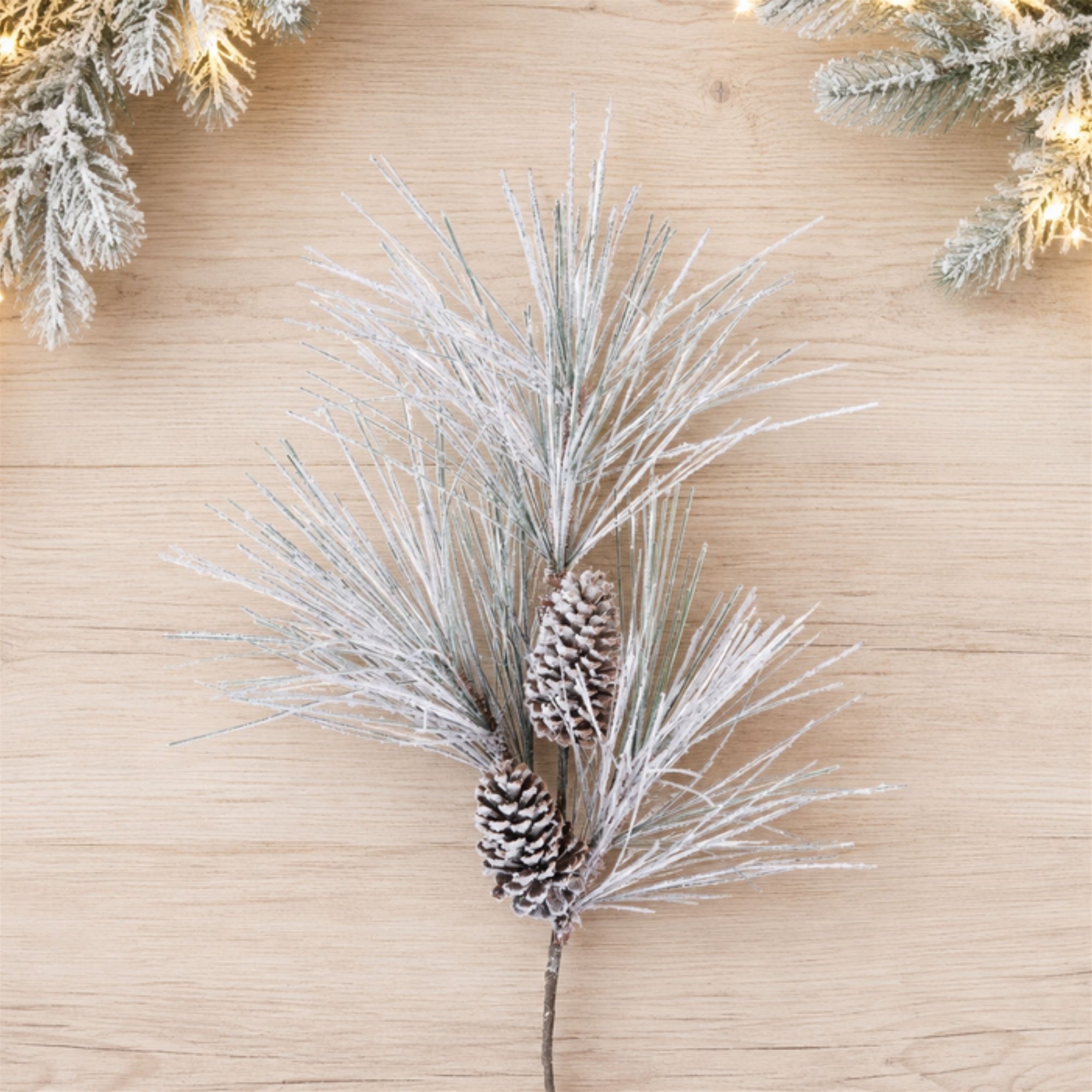Flocked Long Needle Pine Spray, Set of 4