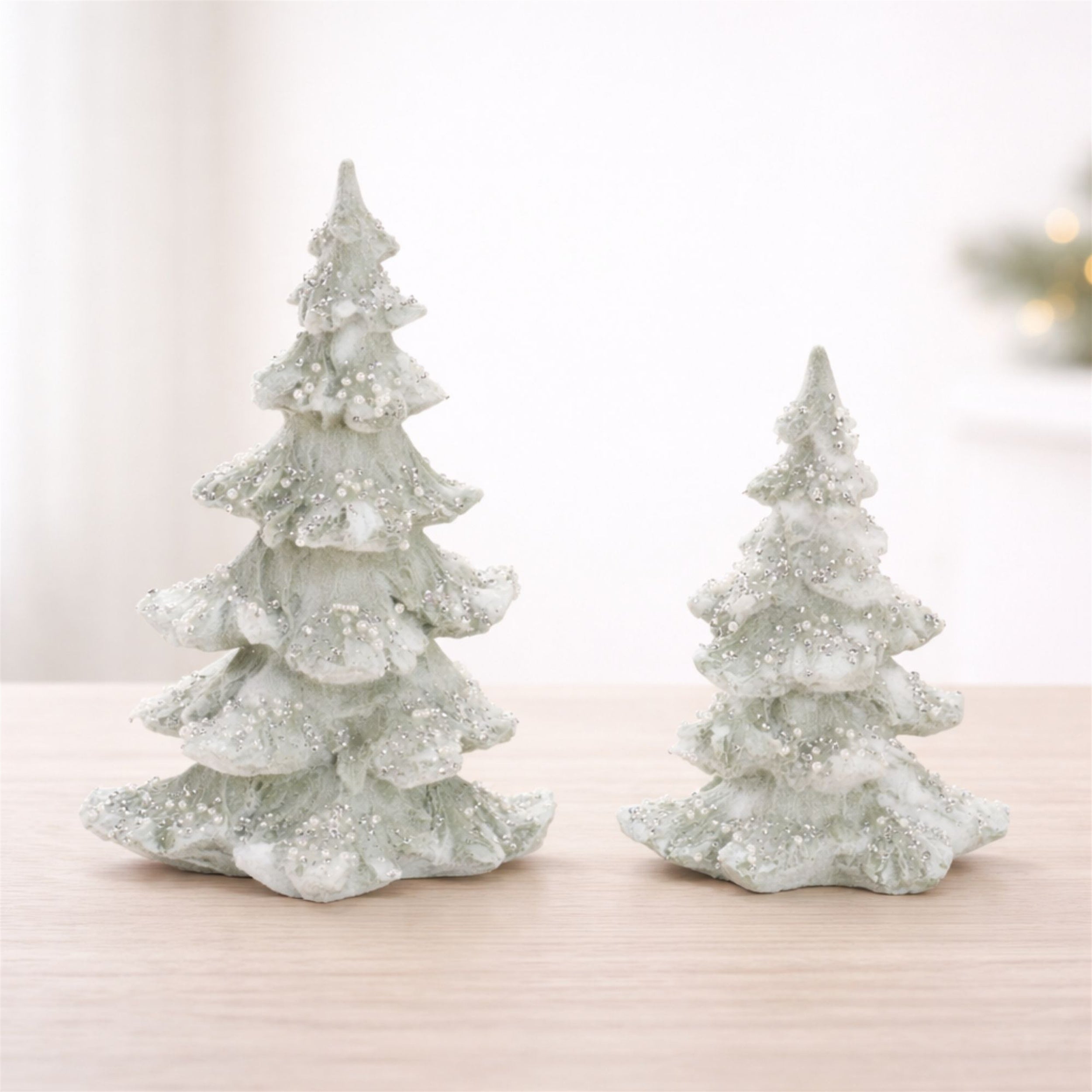 Beaded Frosted Christmas Trees, Set of 2