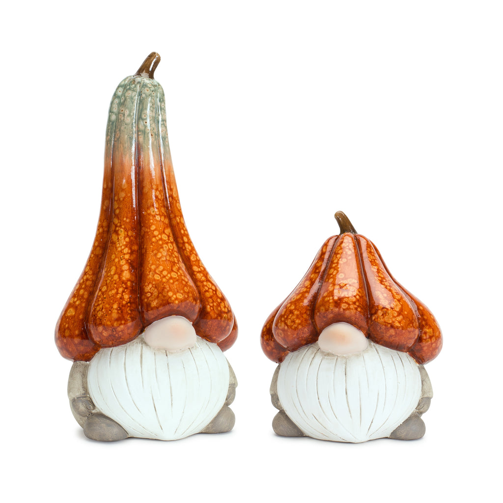 Terra-Cotta-Gnome-With-Pumpkin-Hat-(set-of-2)-Orange-Fall-Decor