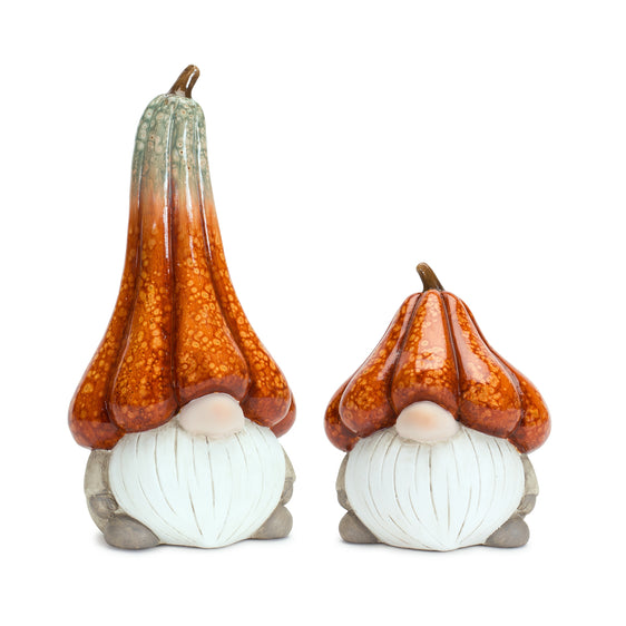 Terra-Cotta-Gnome-With-Pumpkin-Hat-(set-of-2)-Orange-Fall-Decor
