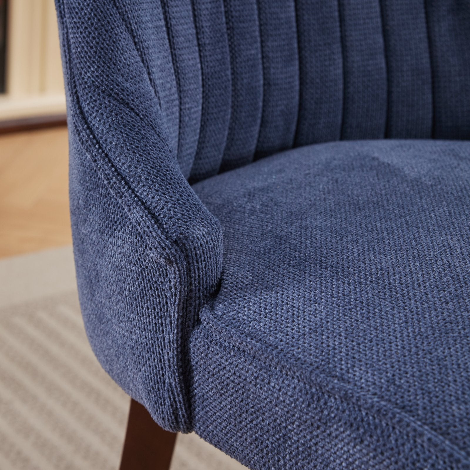 Rayon Cloth Flocking Linen Dining Chairs Channel Kitchen Dinner Chair Comfy Fabric Upholstered Accent Chair for Dining Room with Curved Solid Wood Legs,Set of 2 (Blue), SW1847BL