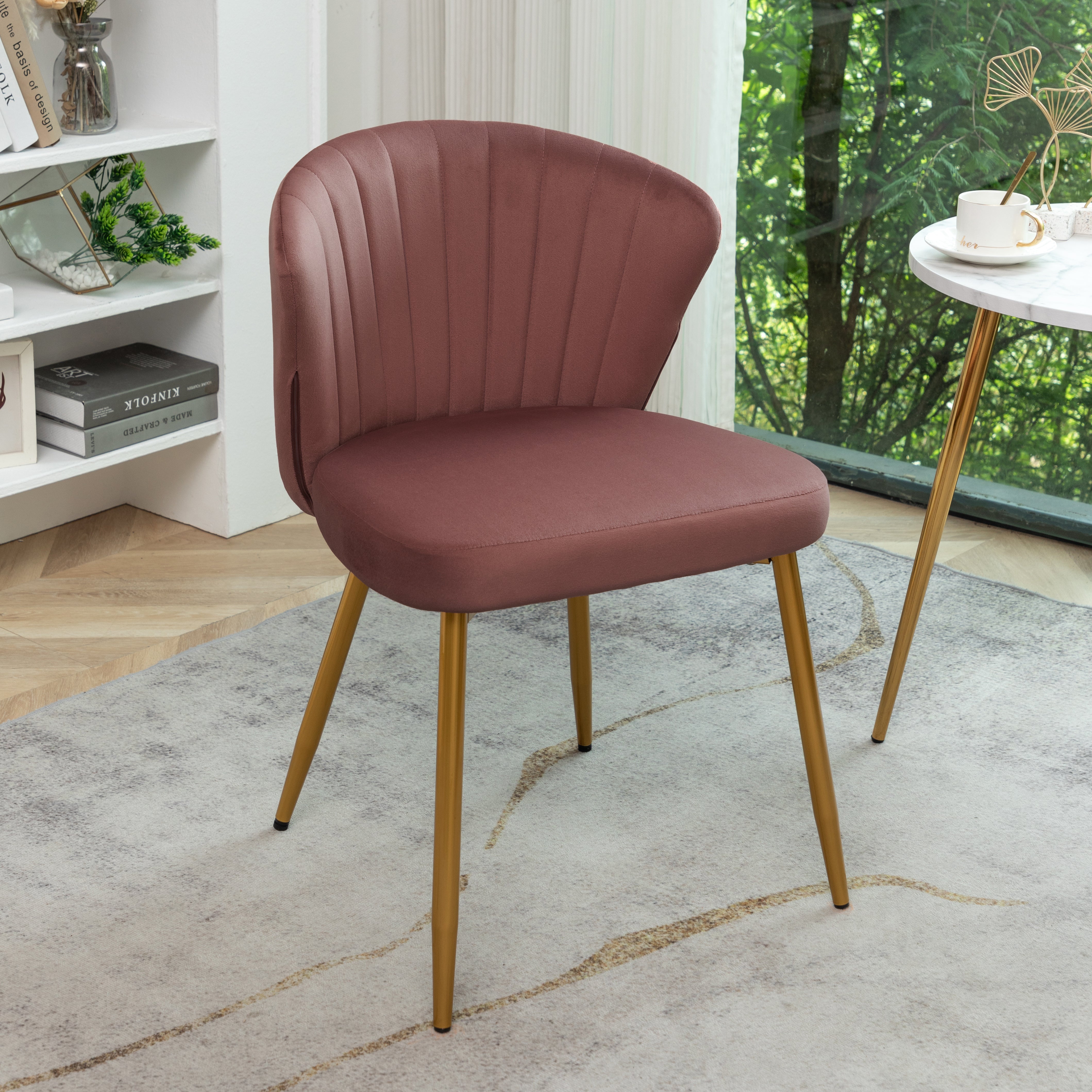 Modern Channel Velvet Armless Accent Chair with Gold Metal Legs