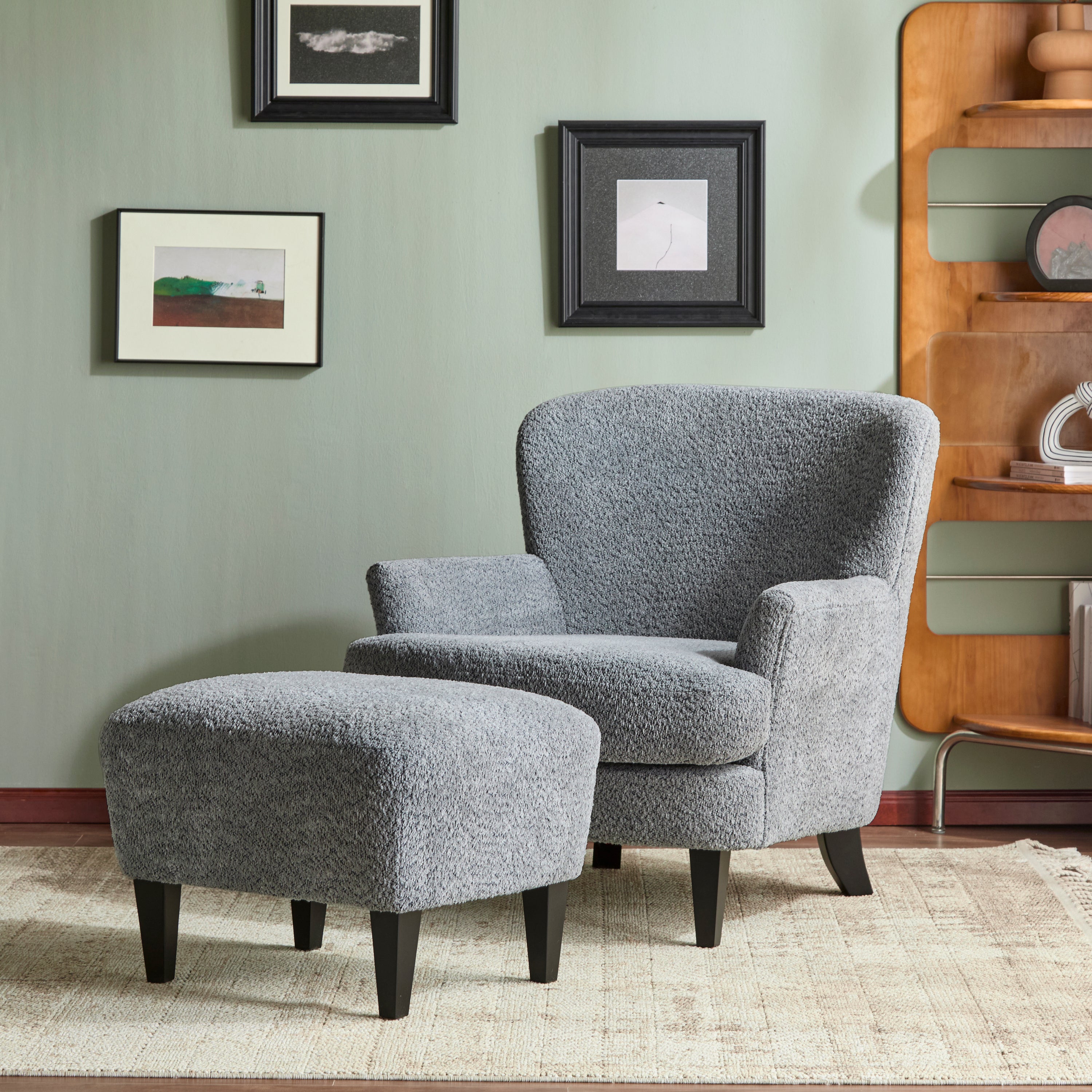 Gerald Boucle Upholstered Club Chair and Ottoman Set