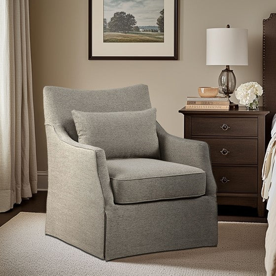 Upholstered Swivel Chair with Sloped Armrests and Back Pillow