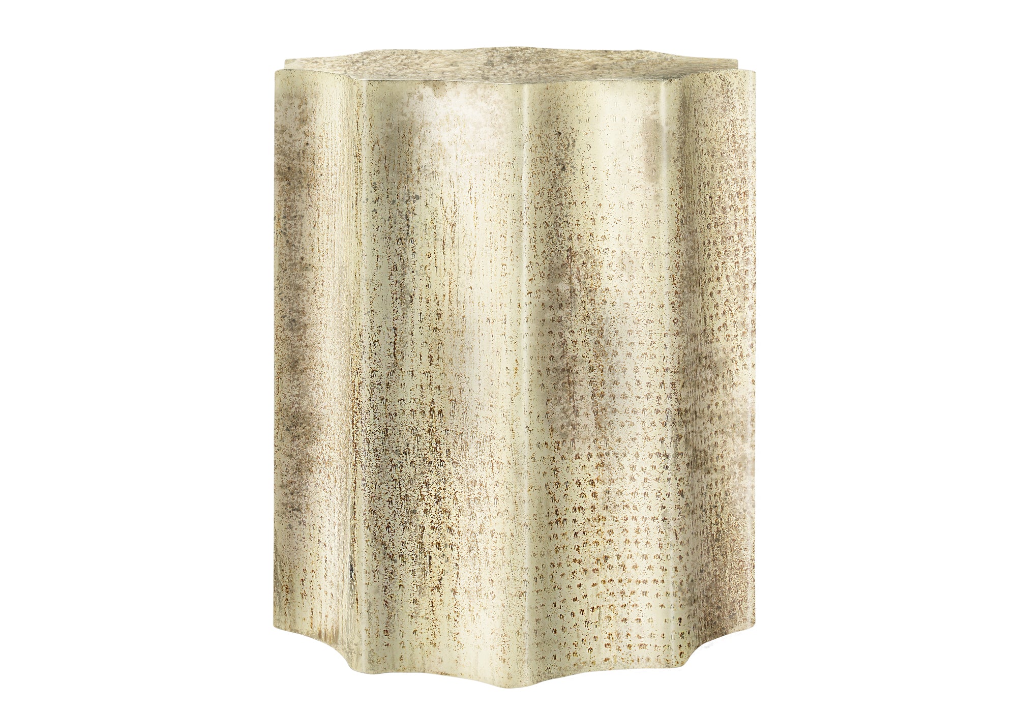 Artifact End Table with Scalloped Design and Hammered Texture