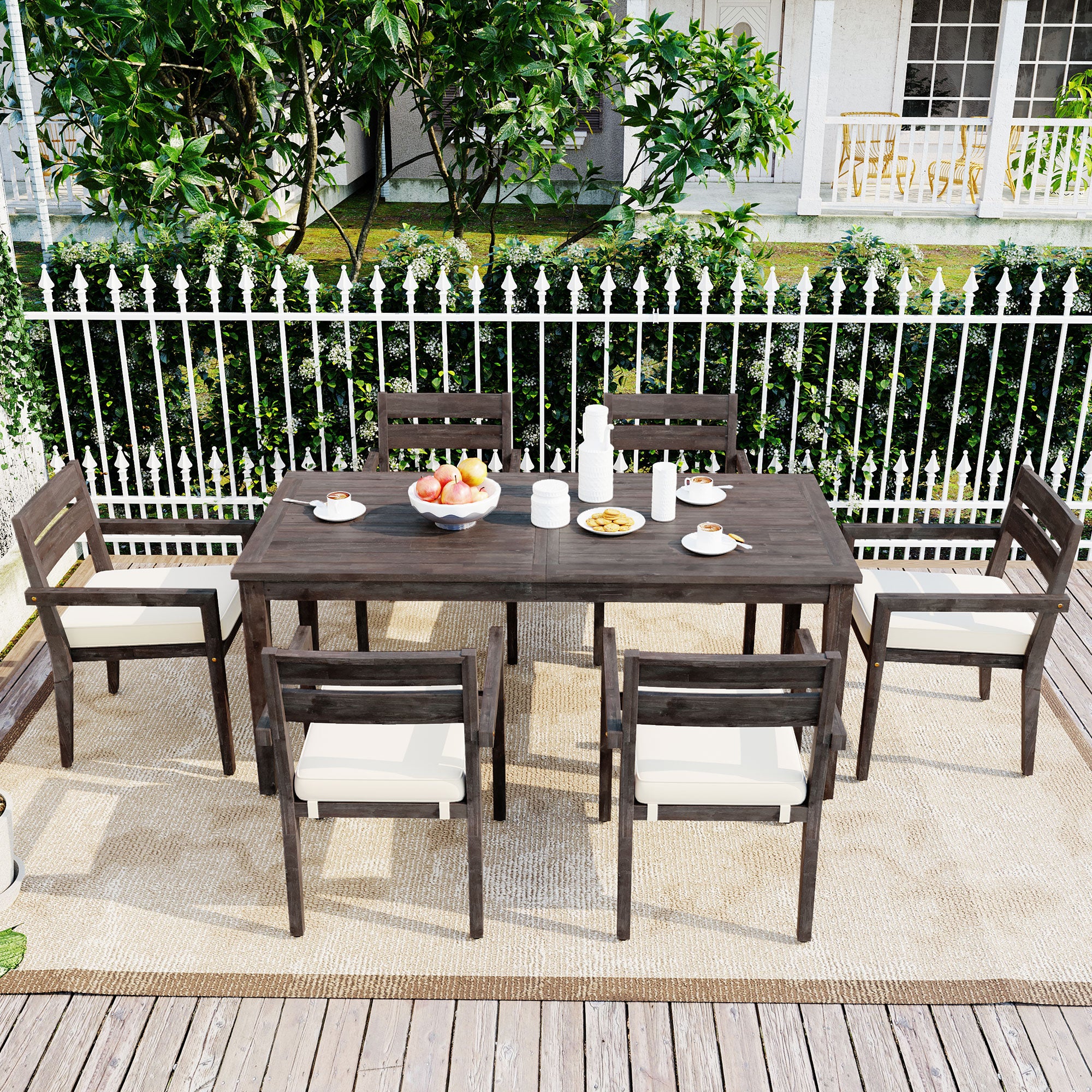 Acacia Wood Outdoor Dining Set with Table And 6 Chairs