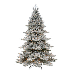 7.5 ft Pre-lit Flocked Royal Majestic Spruce Artificial Christmas Tree with Clear Lights, Silver Crown Treetop & Metal Stand