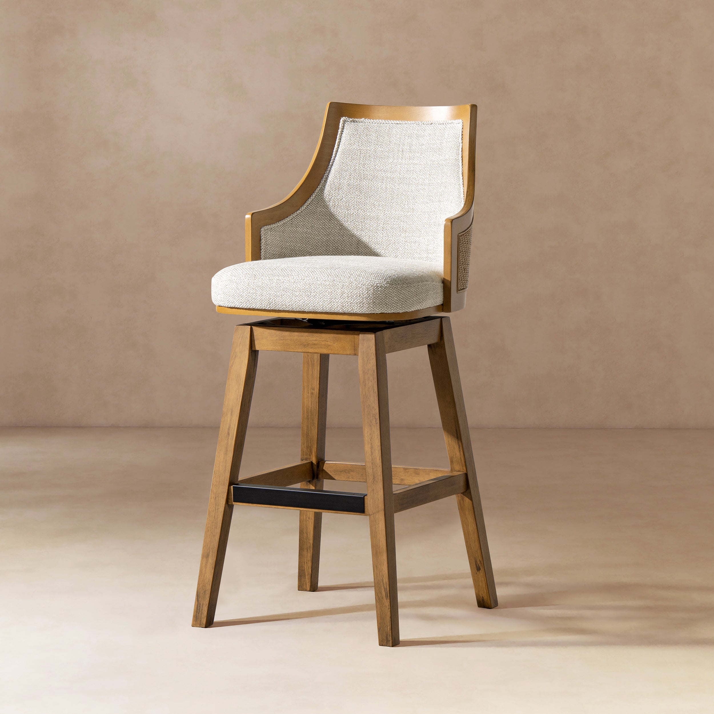 Bahama 30" Cane Rattan High-Back Swivel Bar Stool with Recessed Arms