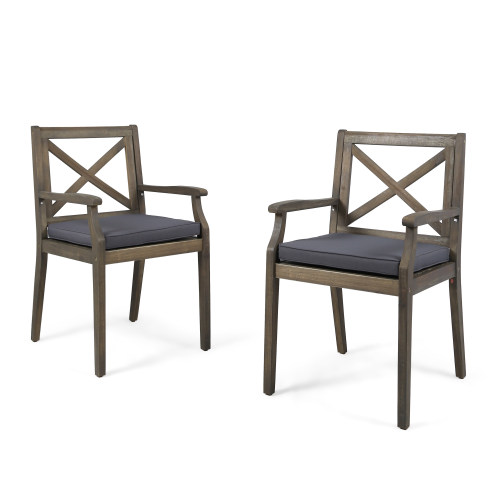 7 Pieces Acacia Wood Outdoor Dining Set with Dark Grey Cushions,Modern 6 Chairs  1 Large Table,Dining Furniture Set for Lawn, Backyard, Garden Deck,Poolside,Grey