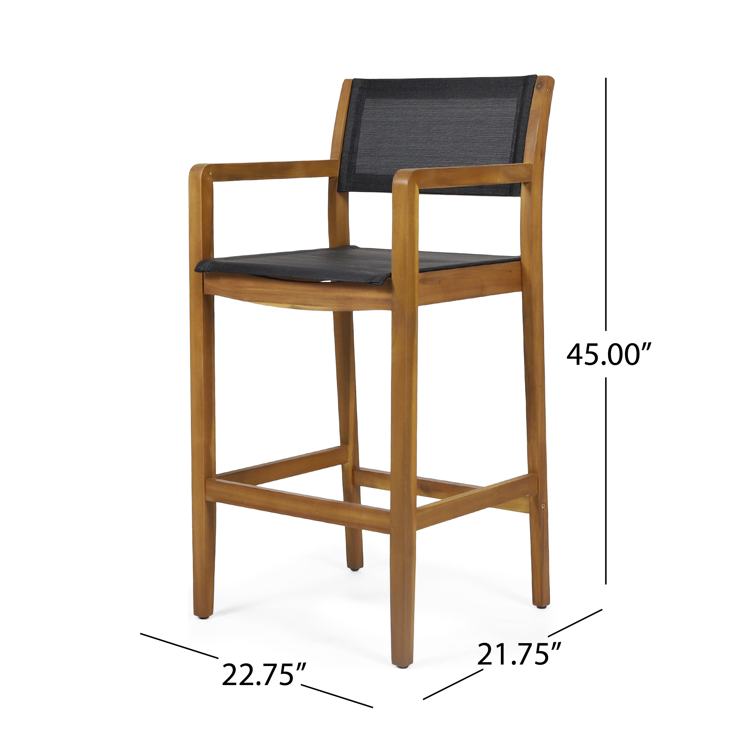 Santana Outdoor Acacia Wood Barstools With Outdoor Mesh, Set of 2