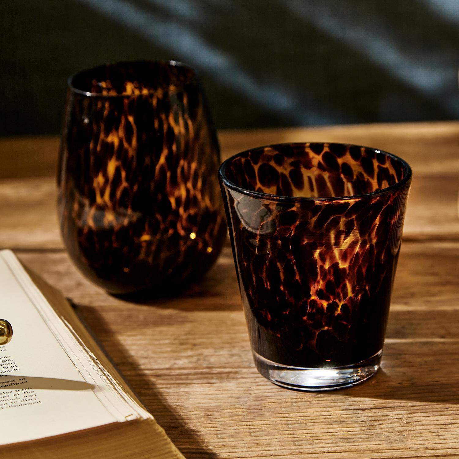 Tortoise Print Double Old Fashion Glass, Set of 4