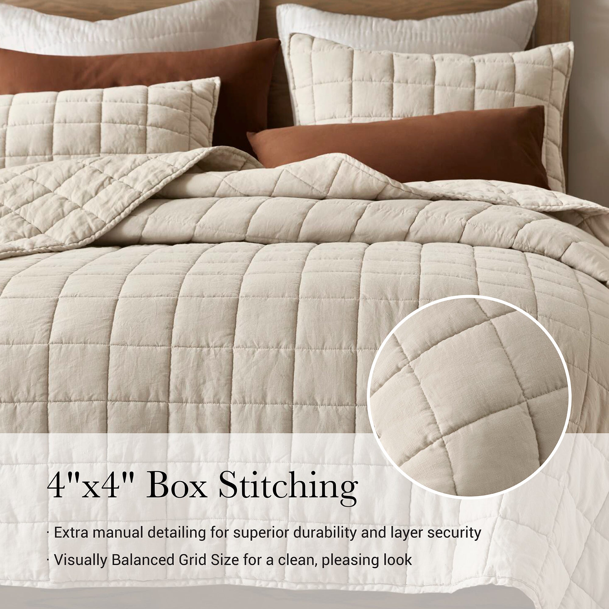 3 Piece Garment Washed French Linen Quilt Set