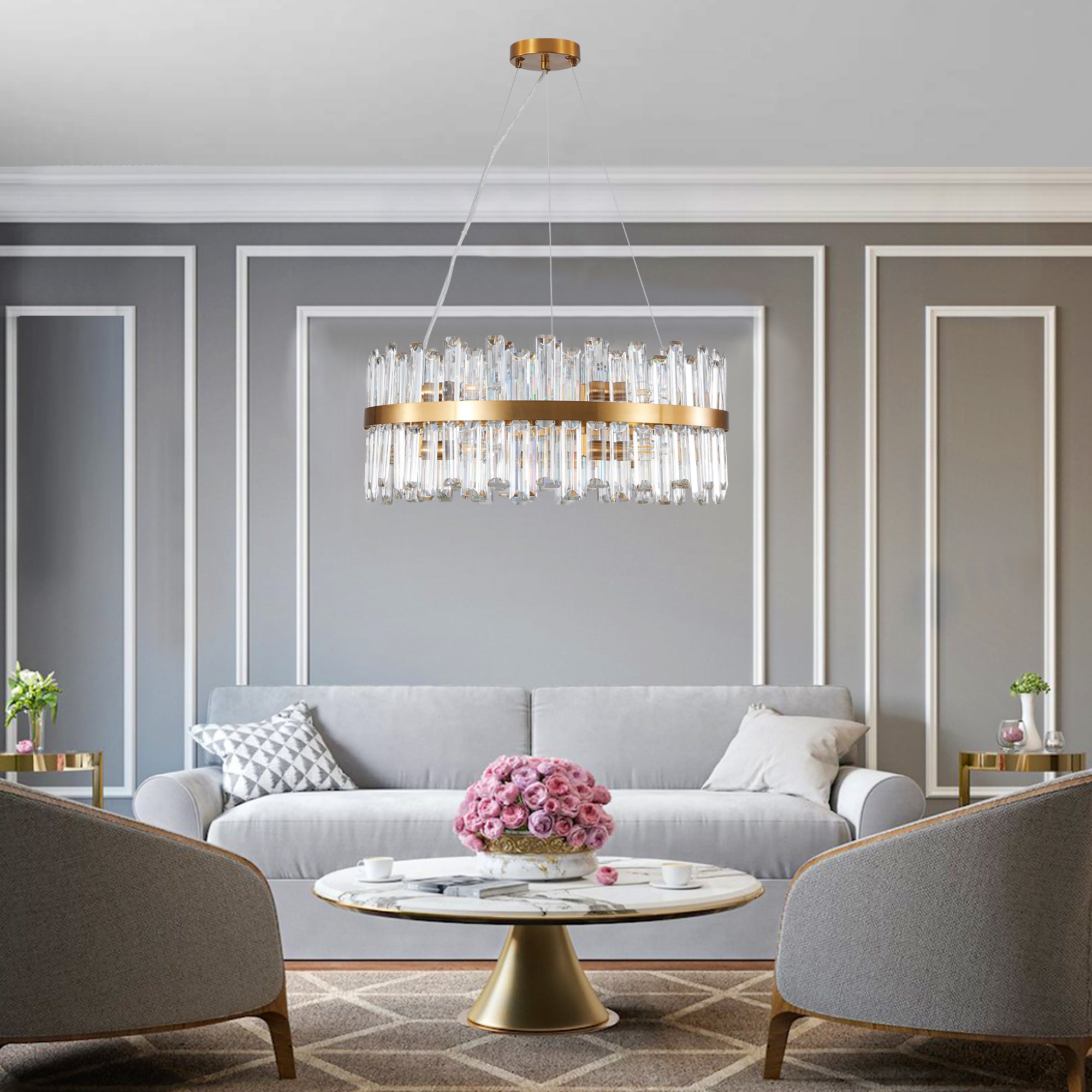 23.6" Crystal Chandeliers with Metal Frame and LED Lighting