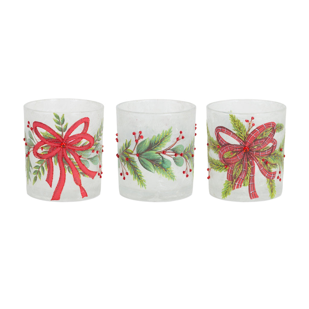 Frosted Glass Votive Candle Holder with Beaded Berry Design (Set of 6)